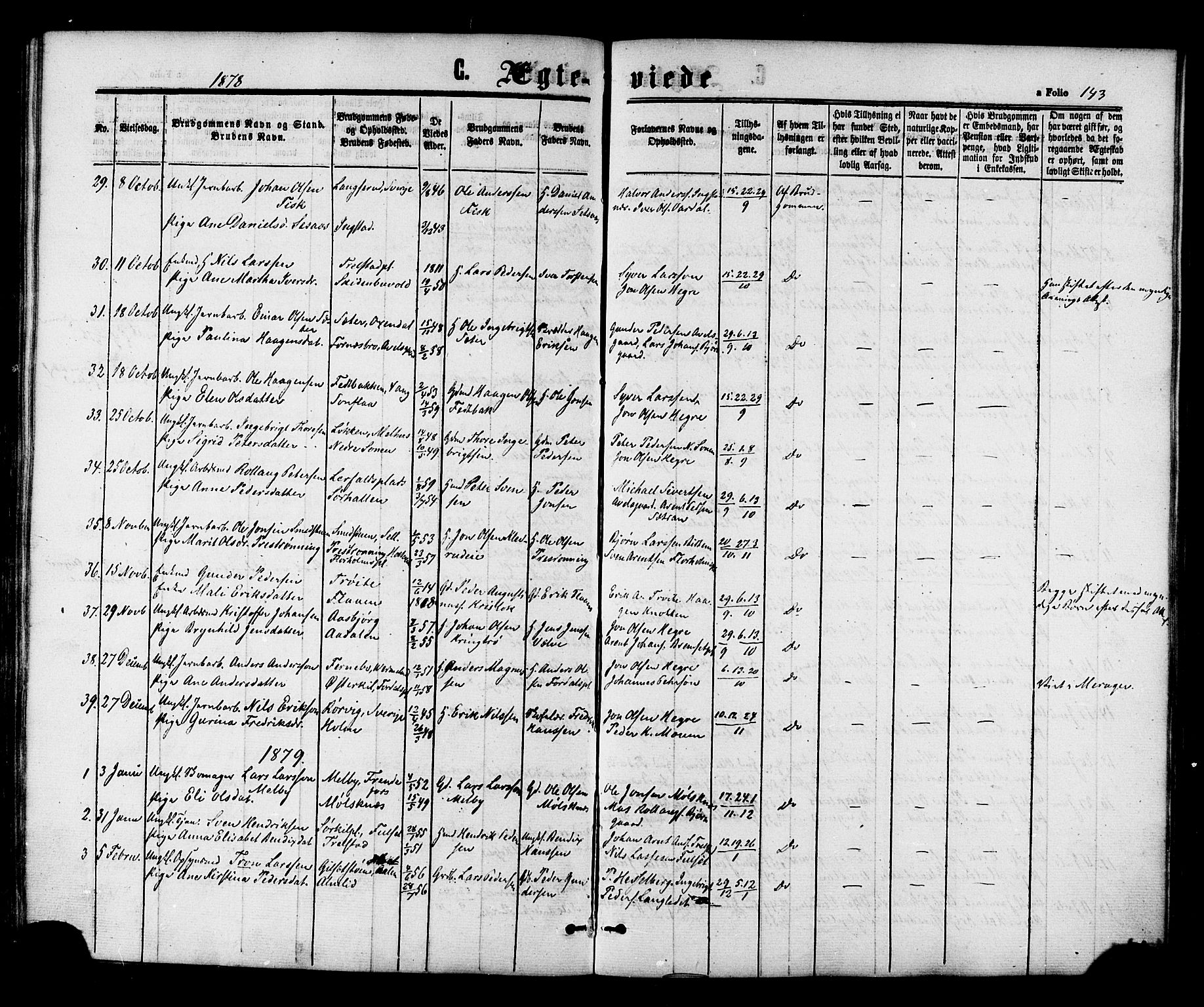 Ministerialprotokoller, klokkerbøker og fødselsregistre - Nord-Trøndelag, SAT/A-1458/703/L0029: Parish register (official) no. 703A02, 1863-1879, p. 143