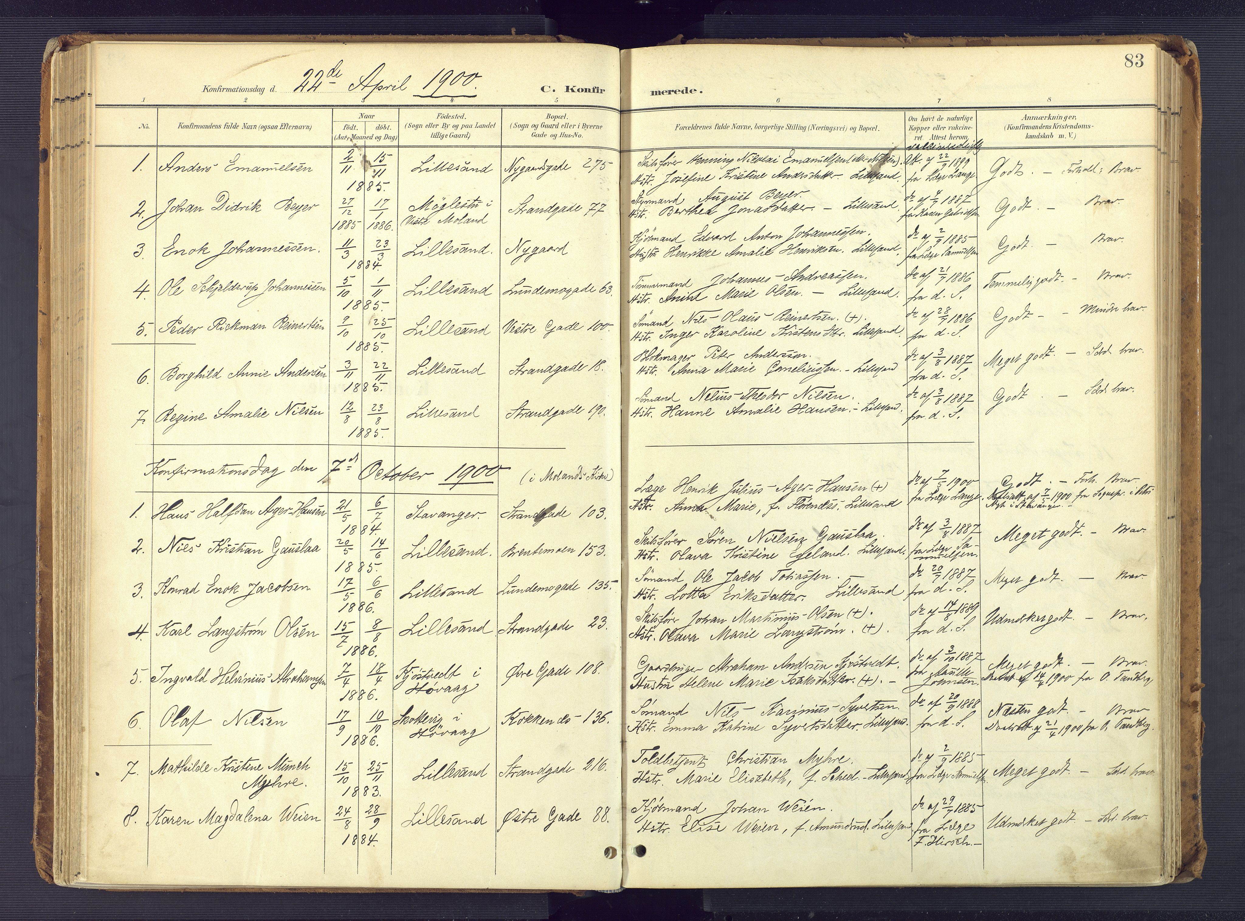 Vestre Moland sokneprestkontor, SAK/1111-0046/F/Fa/Faa/L0002: Parish register (official) no. A 2, 1900-1926, p. 83