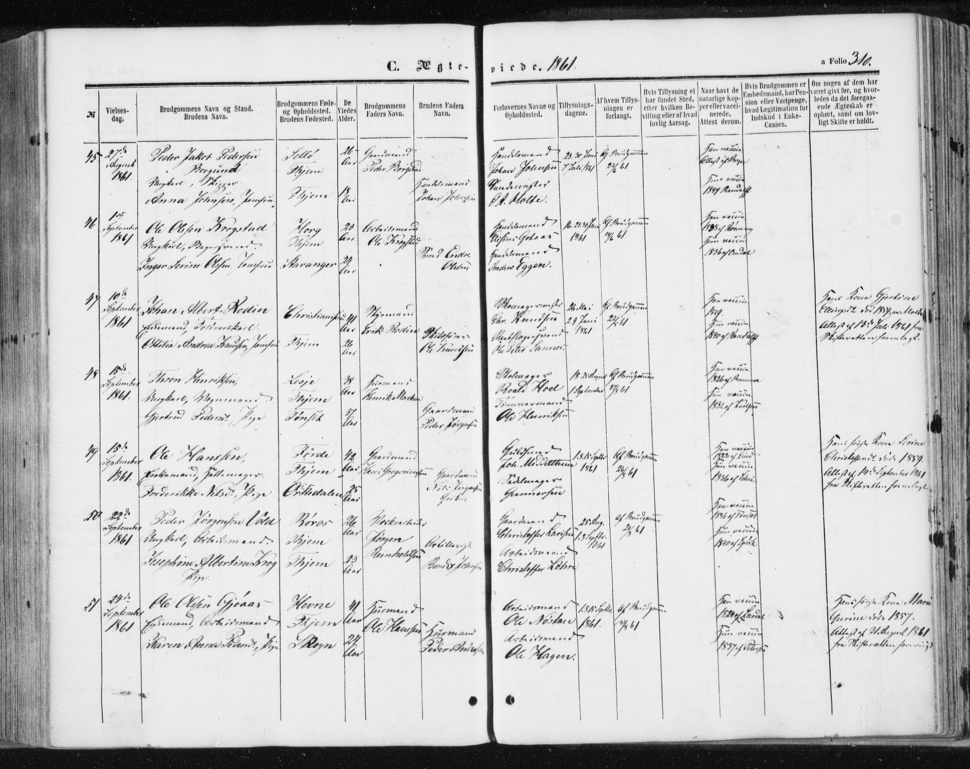 Ministerialprotokoller, klokkerbøker og fødselsregistre - Sør-Trøndelag, AV/SAT-A-1456/602/L0115: Parish register (official) no. 602A13, 1860-1872, p. 310