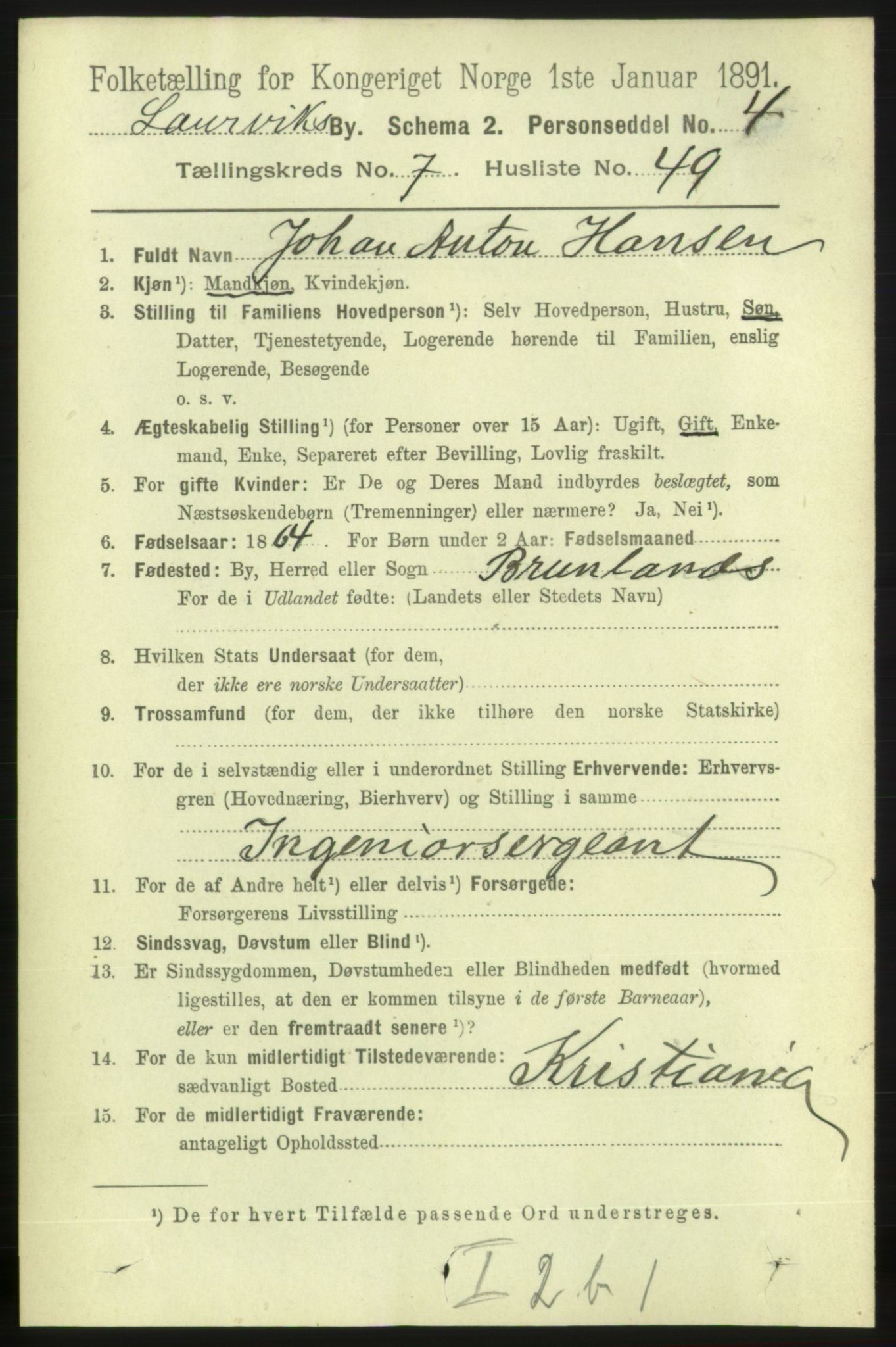 RA, 1891 census for 0707 Larvik, 1891, p. 7810