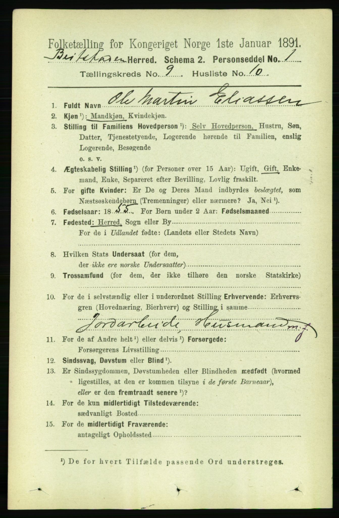 RA, 1891 census for 1727 Beitstad, 1891, p. 2474