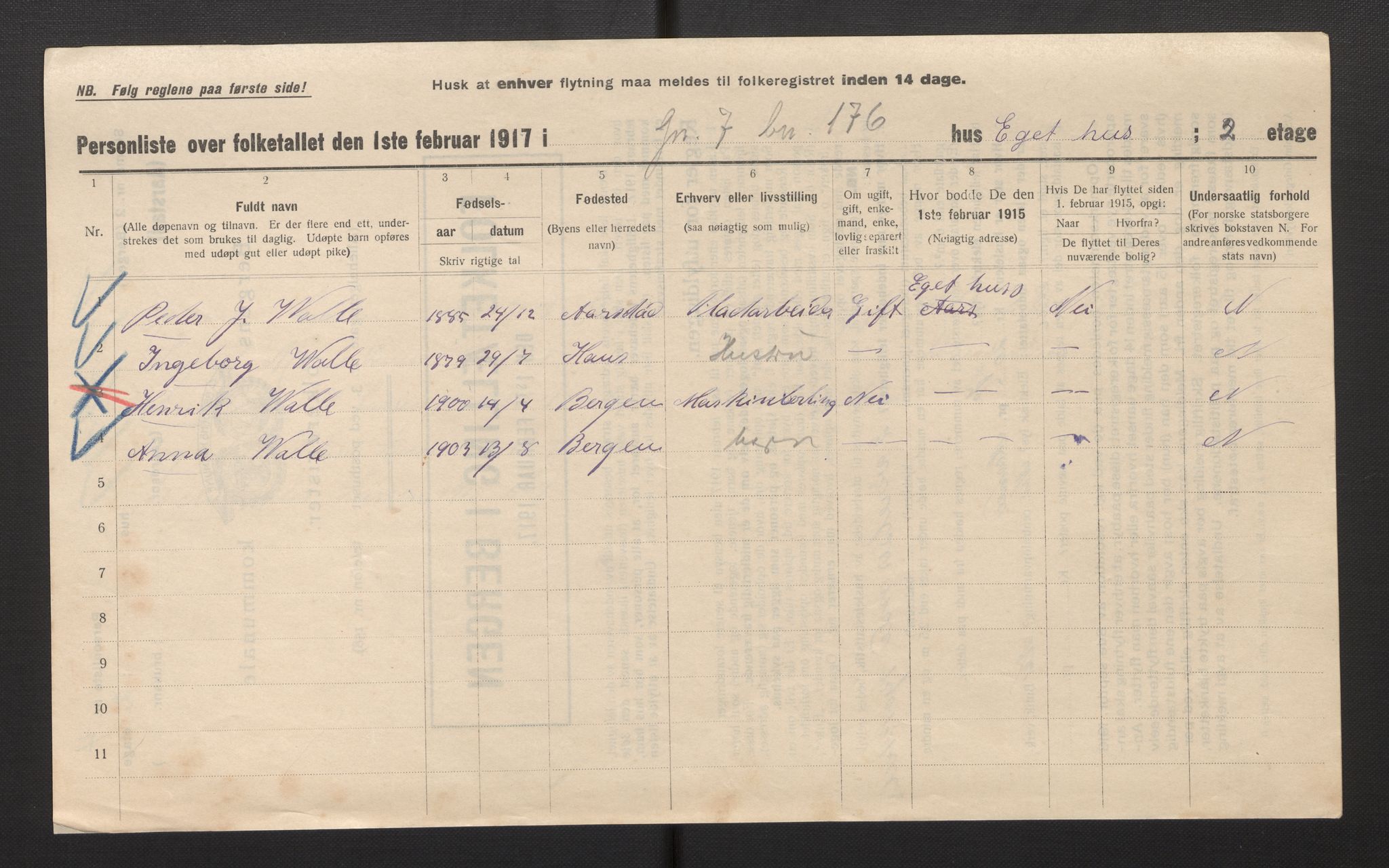 SAB, Municipal Census 1917 for Bergen, 1917, p. 49484