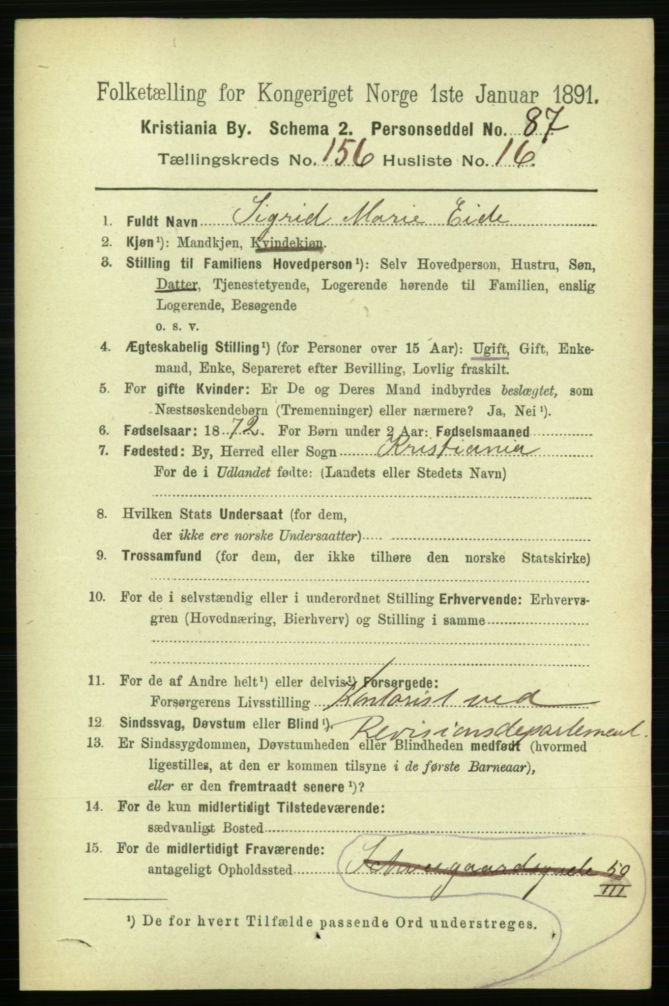 RA, 1891 census for 0301 Kristiania, 1891, p. 89169