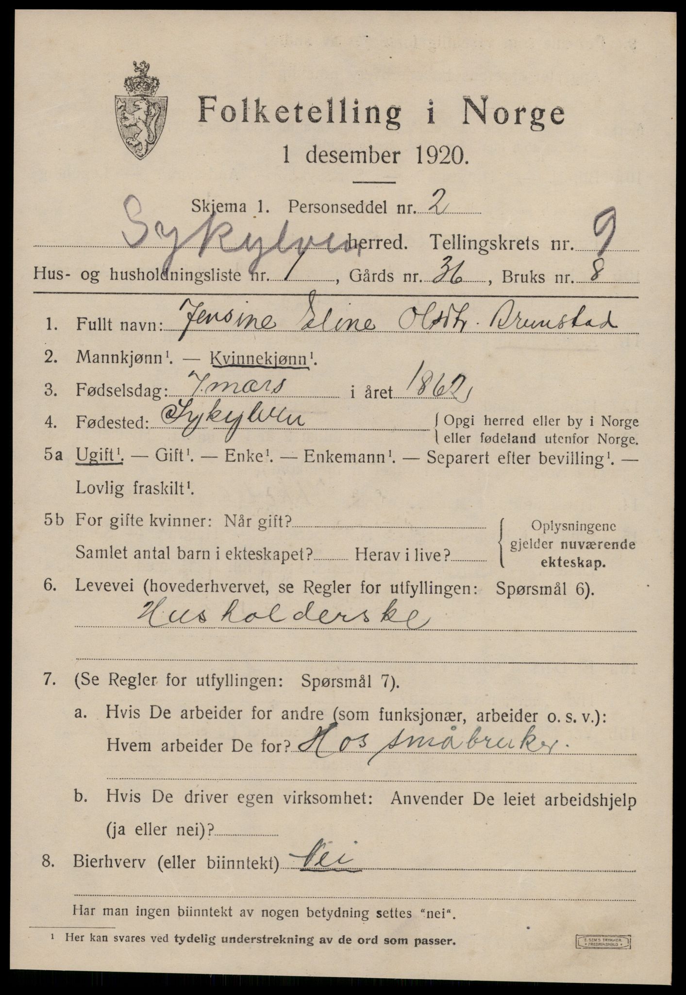 SAT, 1920 census for Sykkylven, 1920, p. 4687