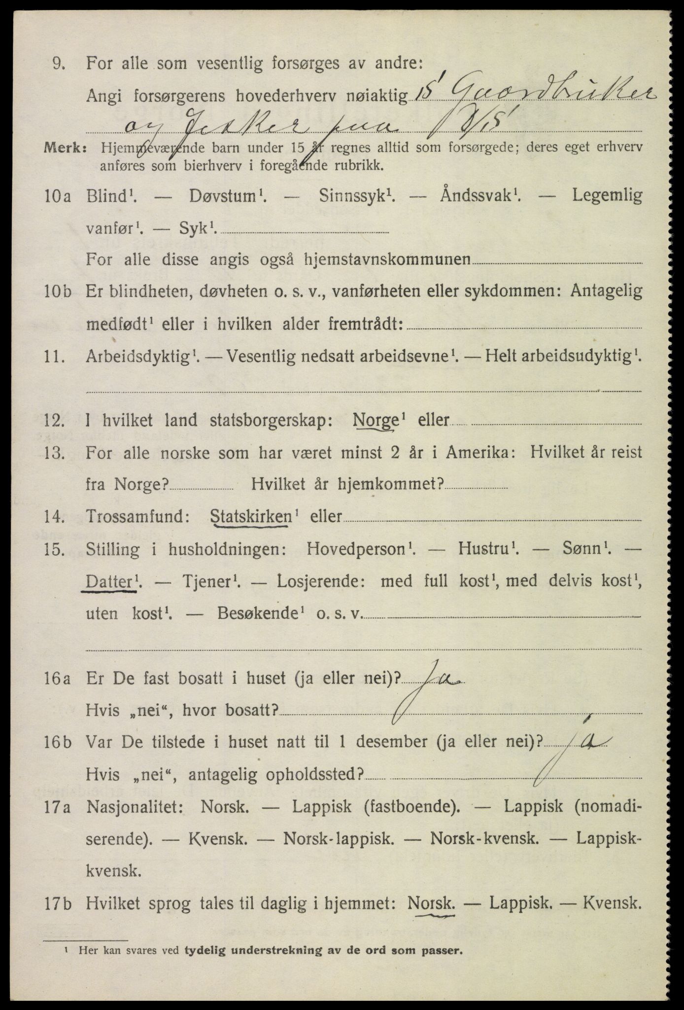 SAT, 1920 census for Sortland, 1920, p. 1567