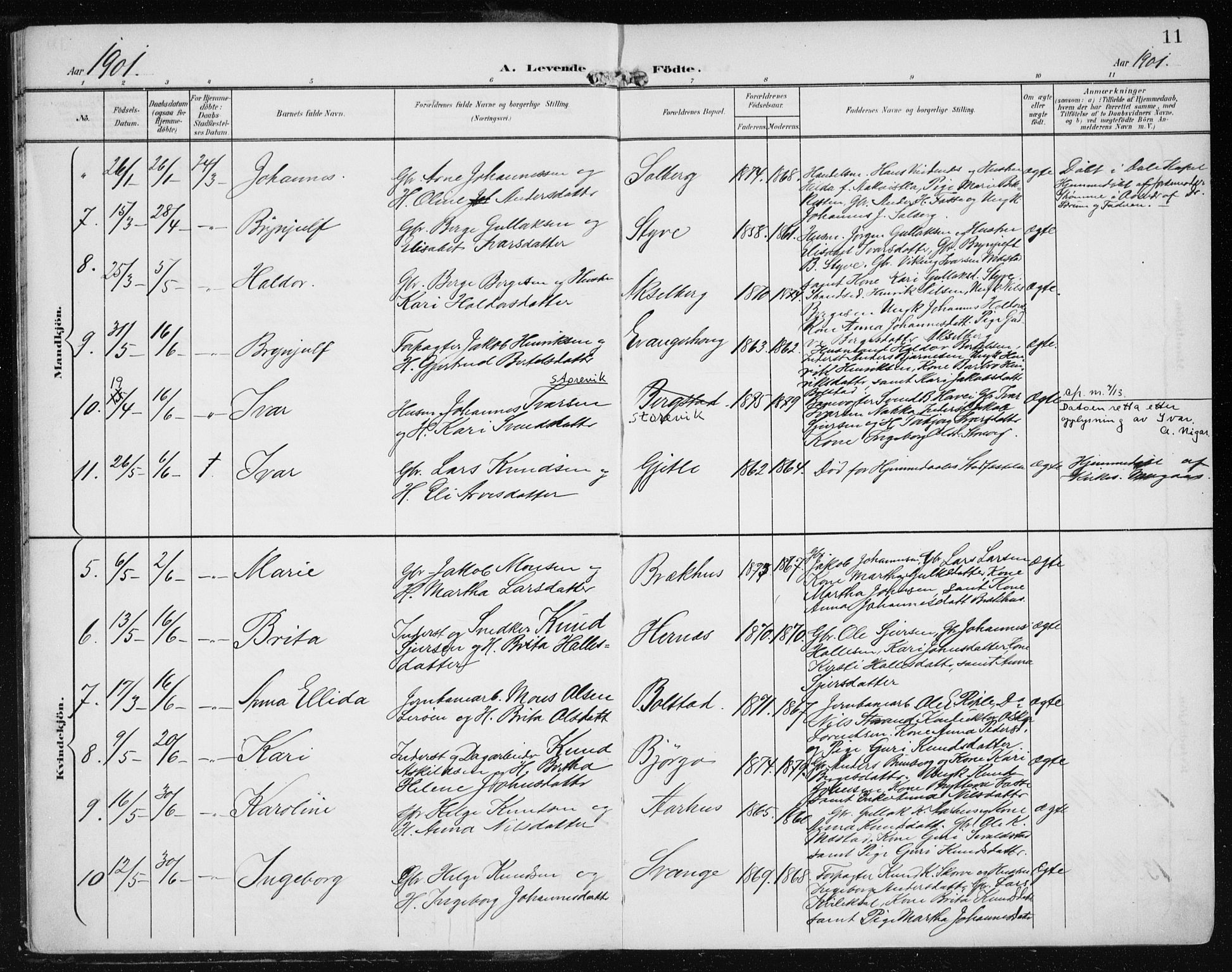 Evanger sokneprestembete, SAB/A-99924: Parish register (official) no. A  3, 1900-1930, p. 11