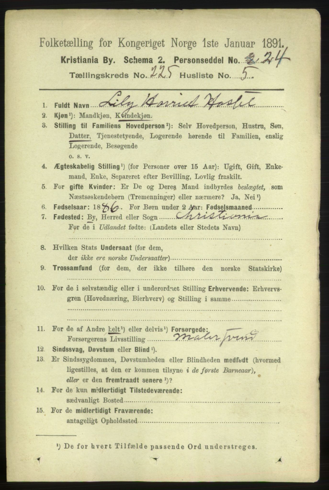 RA, 1891 census for 0301 Kristiania, 1891, p. 136495