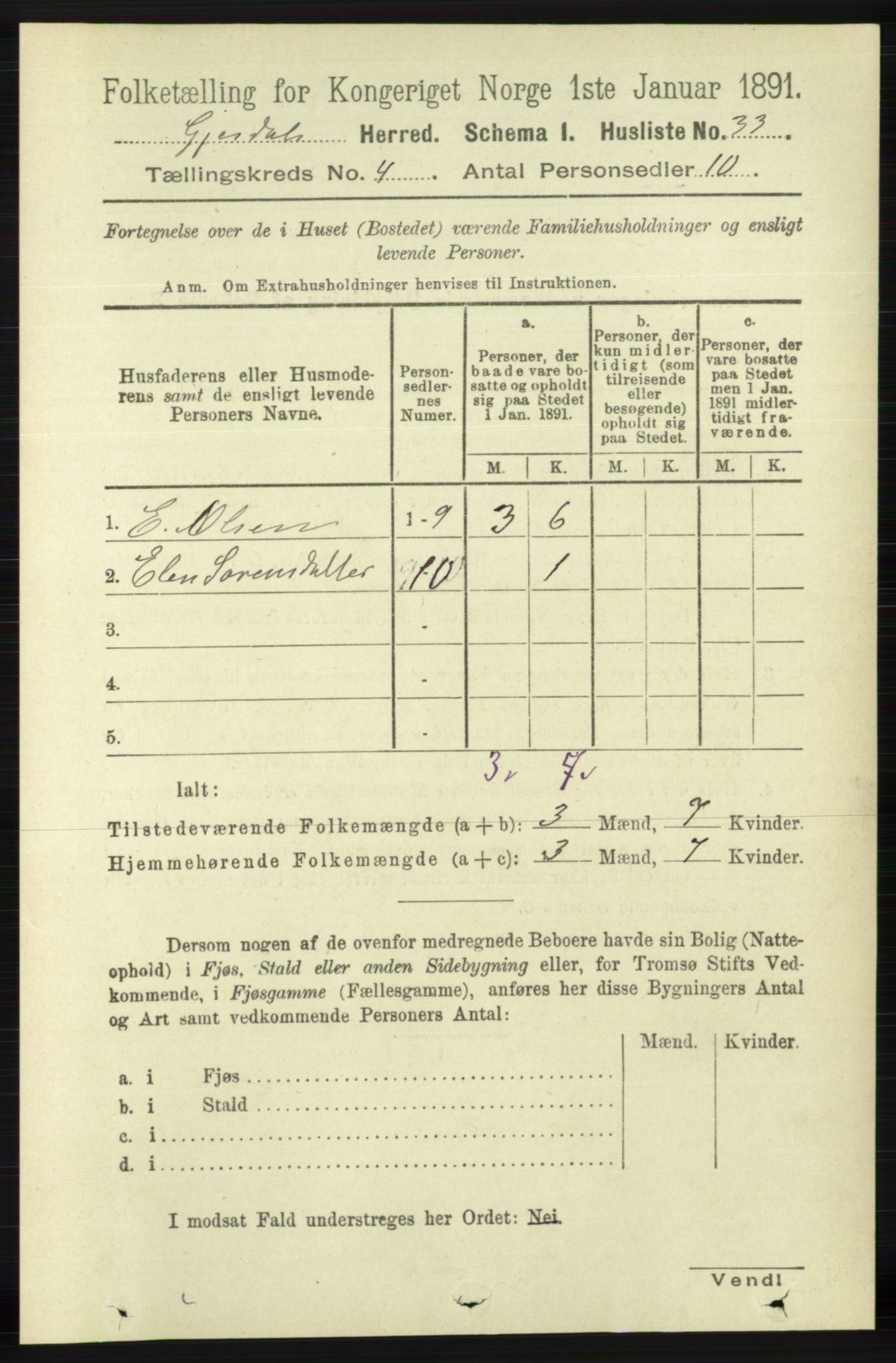 RA, 1891 census for 1122 Gjesdal, 1891, p. 1172