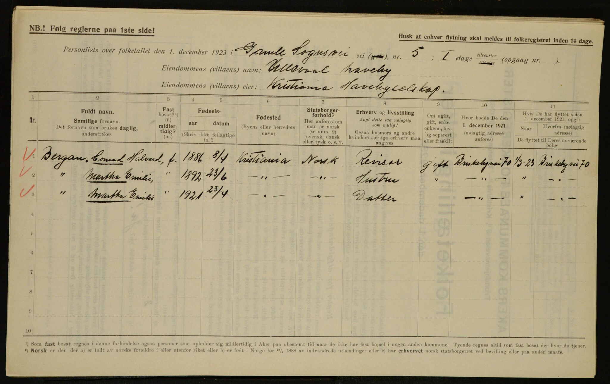 , Municipal Census 1923 for Aker, 1923, p. 17916