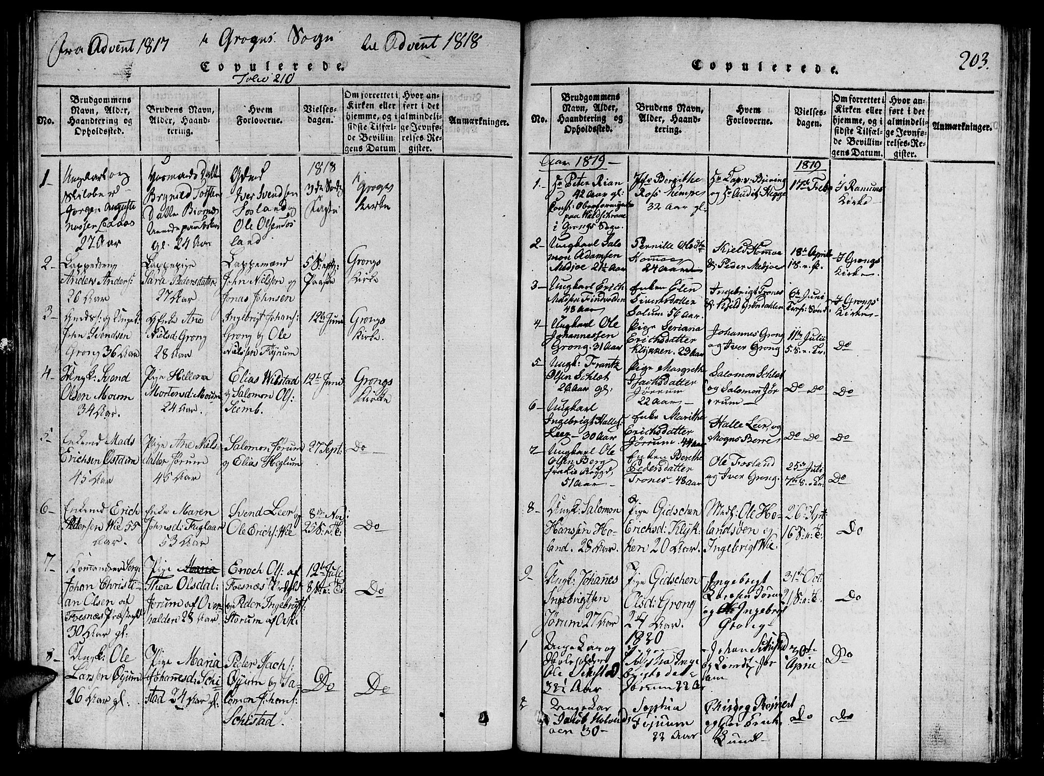 Ministerialprotokoller, klokkerbøker og fødselsregistre - Nord-Trøndelag, SAT/A-1458/764/L0546: Parish register (official) no. 764A06 /2, 1817-1822, p. 203