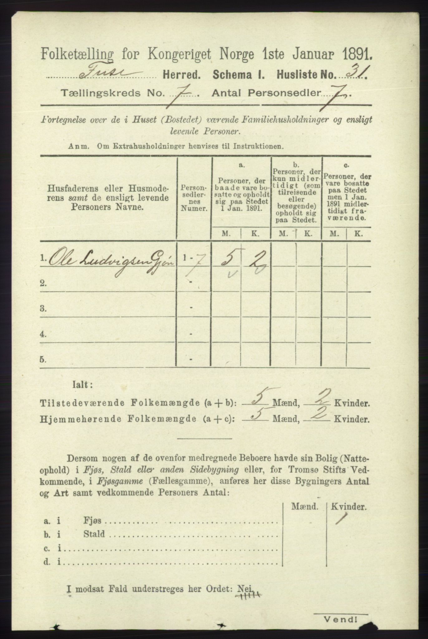 RA, 1891 census for 1241 Fusa, 1891, p. 1295