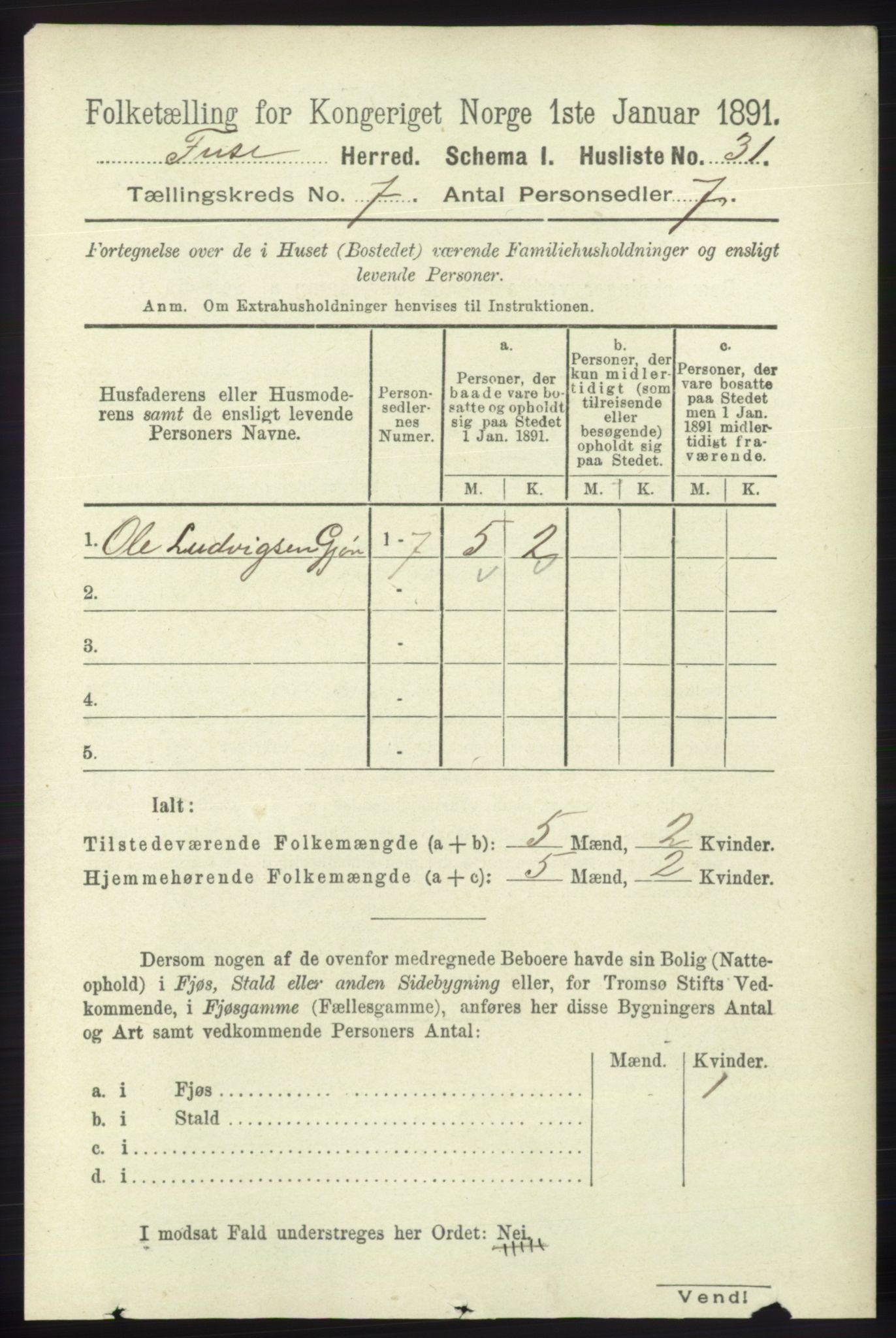 RA, 1891 census for 1241 Fusa, 1891, p. 1295