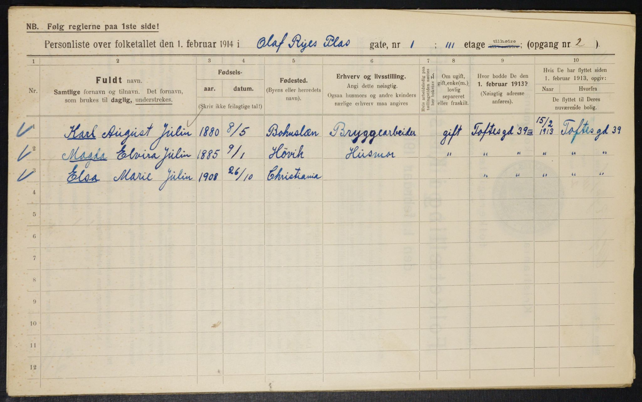 OBA, Municipal Census 1914 for Kristiania, 1914, p. 75086