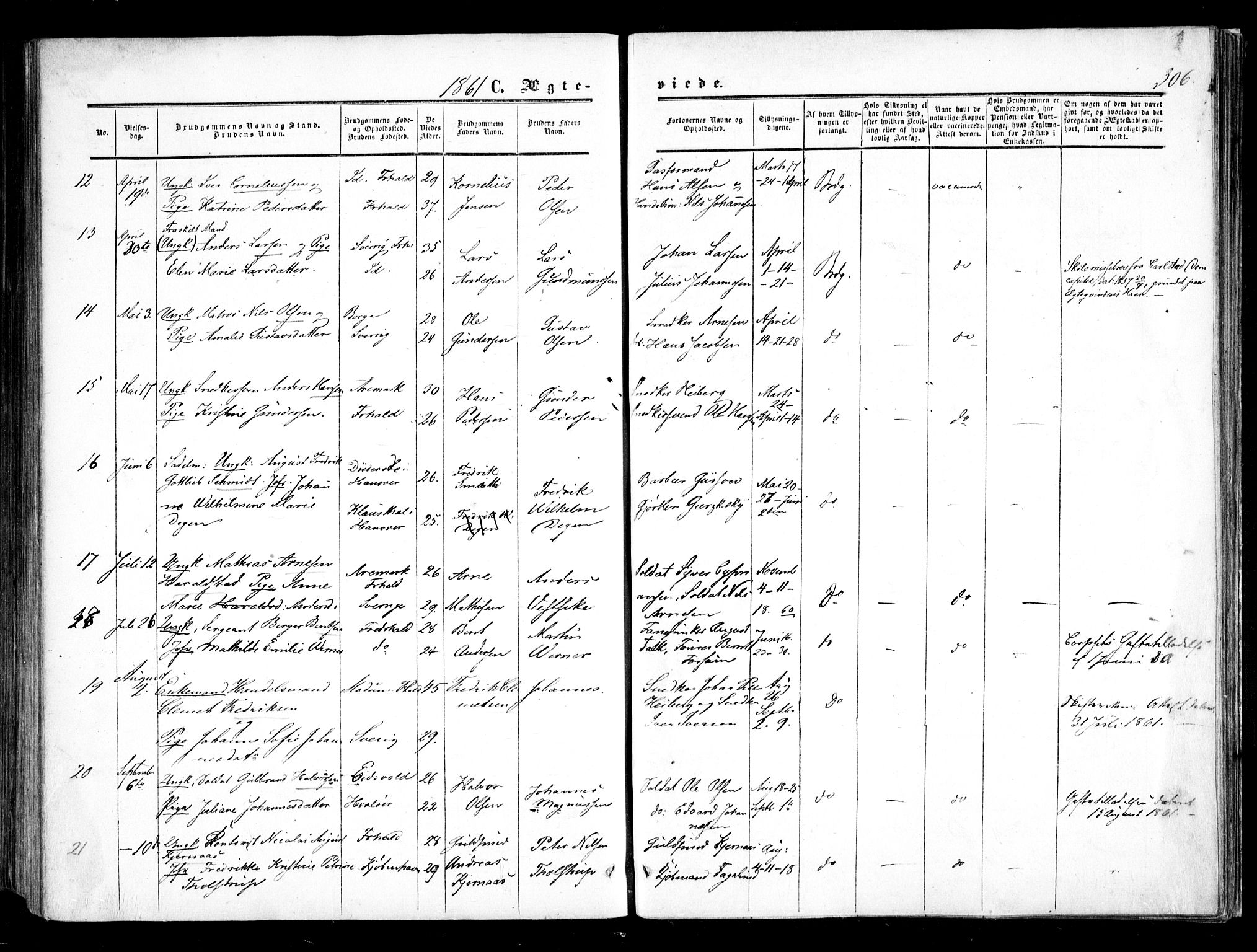 Halden prestekontor Kirkebøker, AV/SAO-A-10909/F/Fa/L0007: Parish register (official) no. I 7, 1857-1865, p. 306