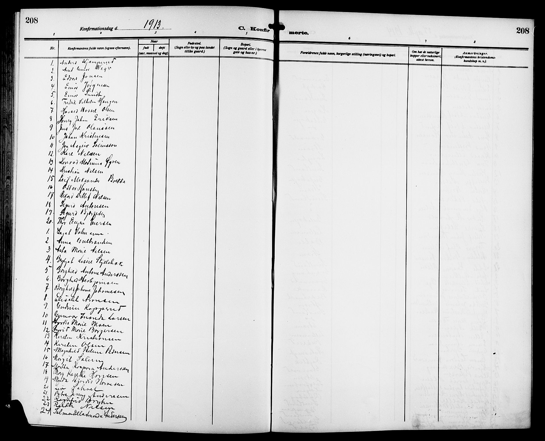Strømsgodset kirkebøker, AV/SAKO-A-324/G/Ga/L0003: Parish register (copy) no. 3, 1911-1926, p. 208