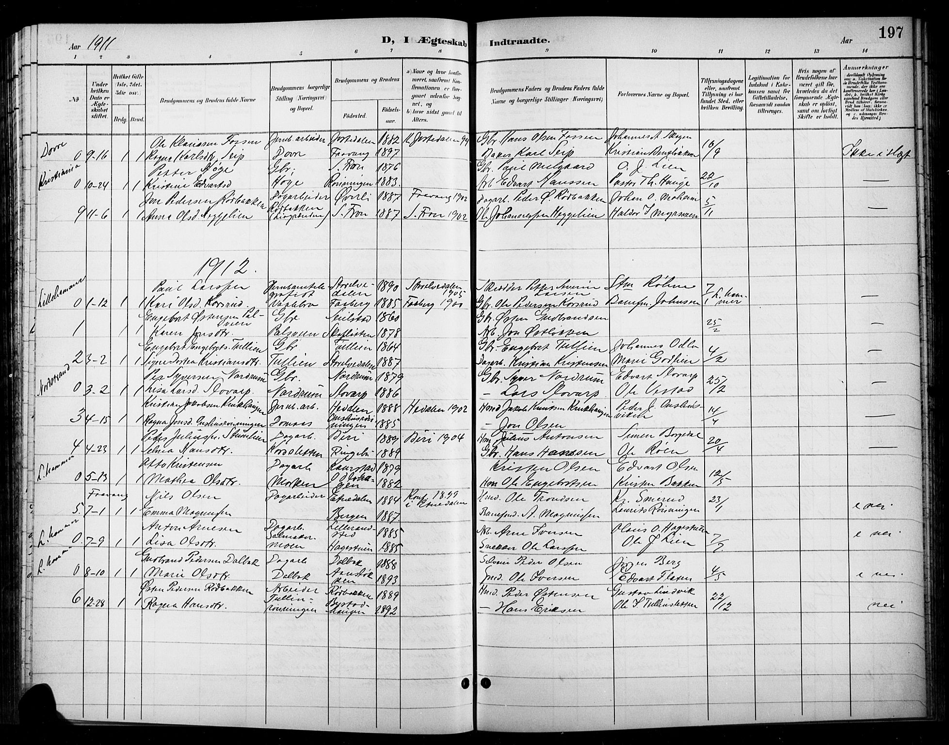 Ringebu prestekontor, SAH/PREST-082/H/Ha/Hab/L0009: Parish register (copy) no. 9, 1899-1921, p. 197