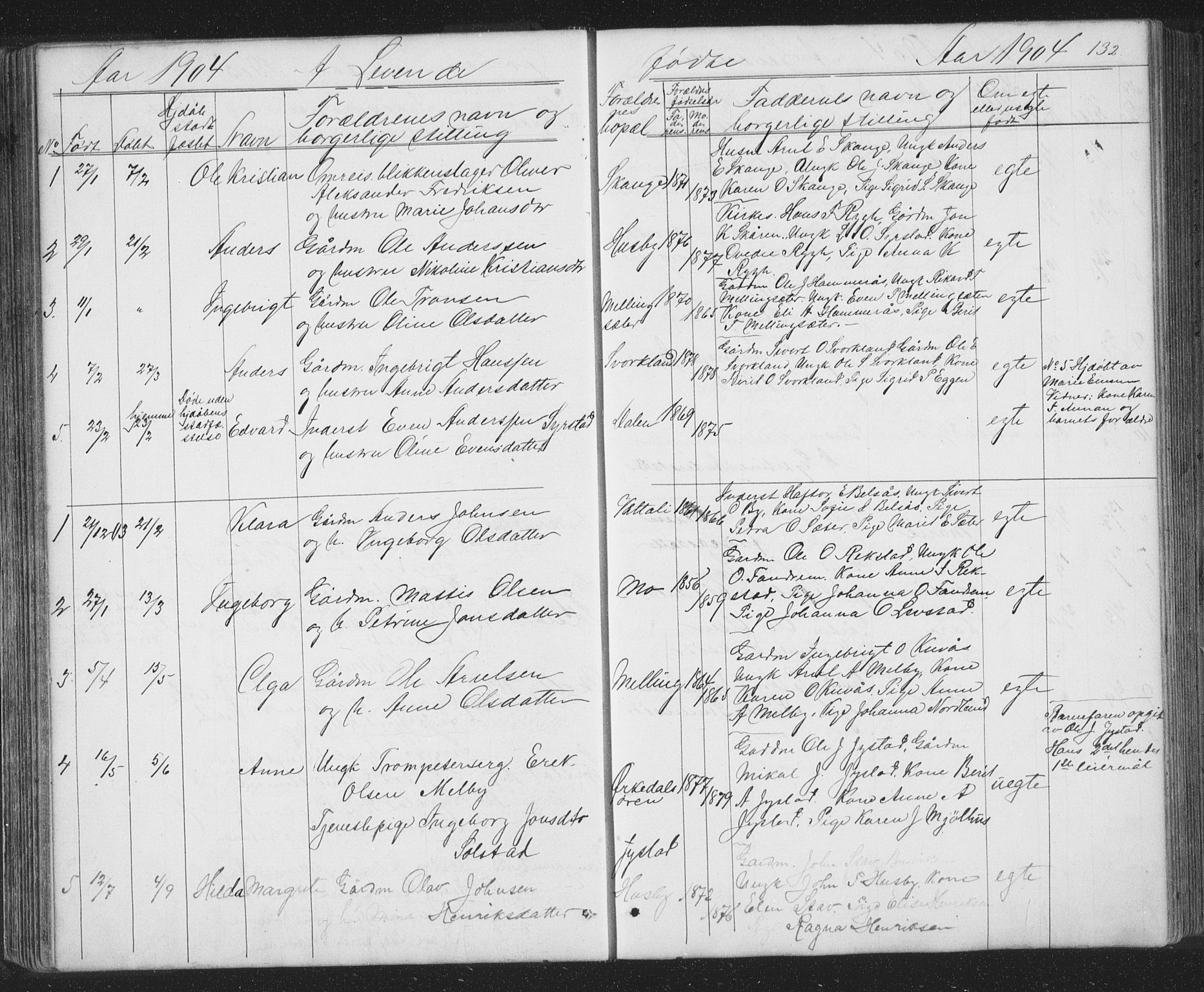 Ministerialprotokoller, klokkerbøker og fødselsregistre - Sør-Trøndelag, SAT/A-1456/667/L0798: Parish register (copy) no. 667C03, 1867-1929, p. 132