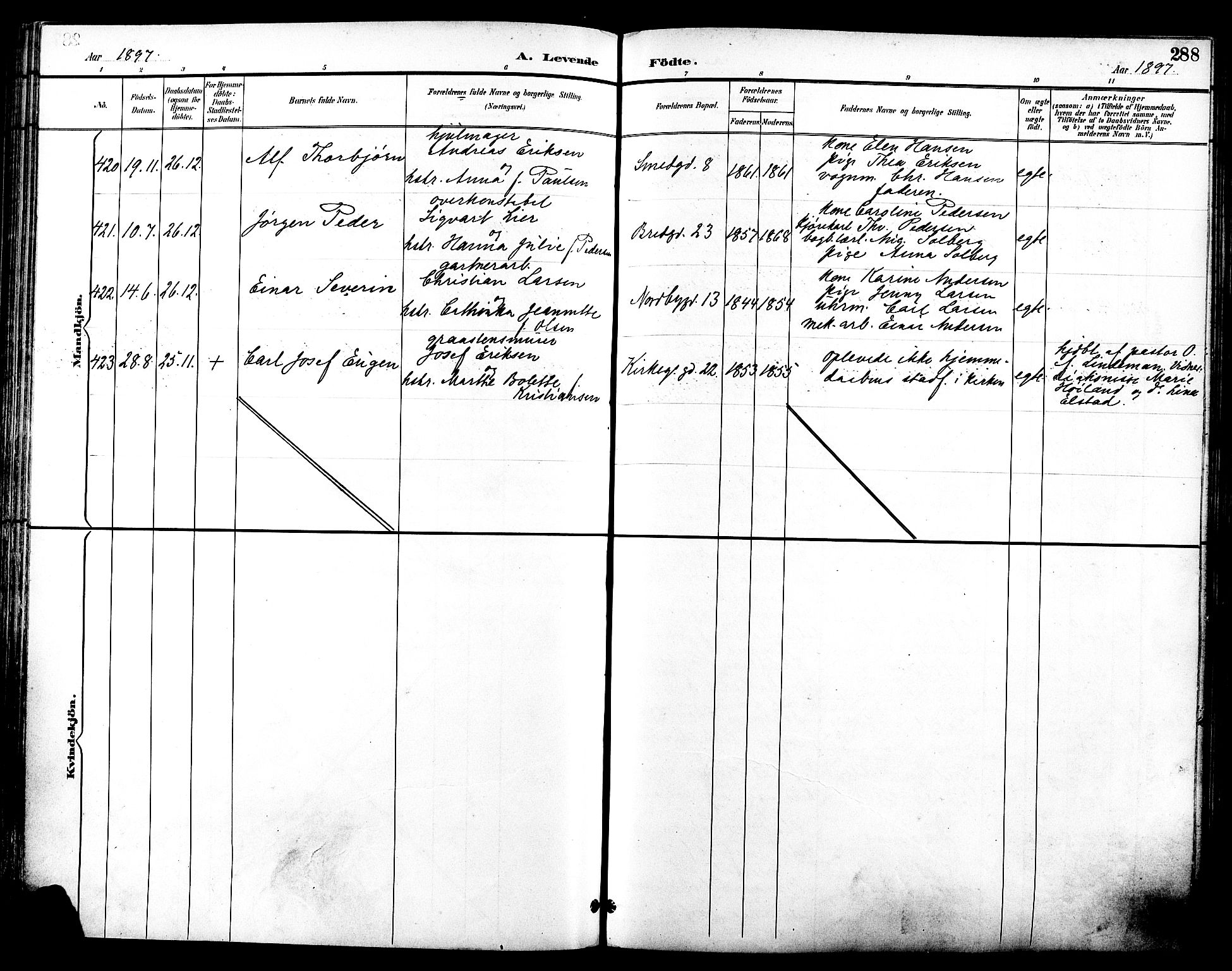 Grønland prestekontor Kirkebøker, SAO/A-10848/F/Fa/L0012: Parish register (official) no. 12, 1893-1900, p. 288