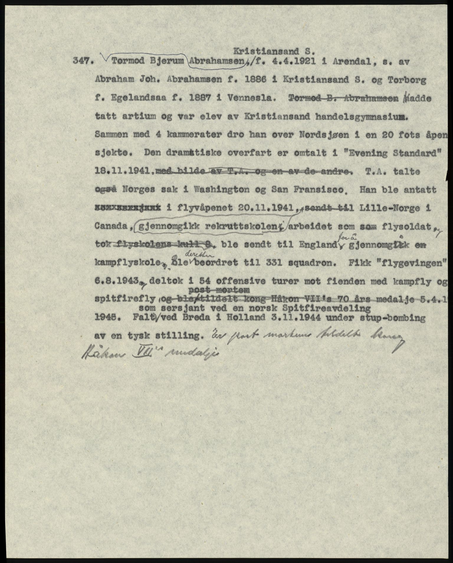 Sosialdepartementet, Våre Falne, RA/S-1708/E/Ee/L0025: Personmapper: Abelsen 01 - Amundsen, H. 65, 1945-1951, p. 379