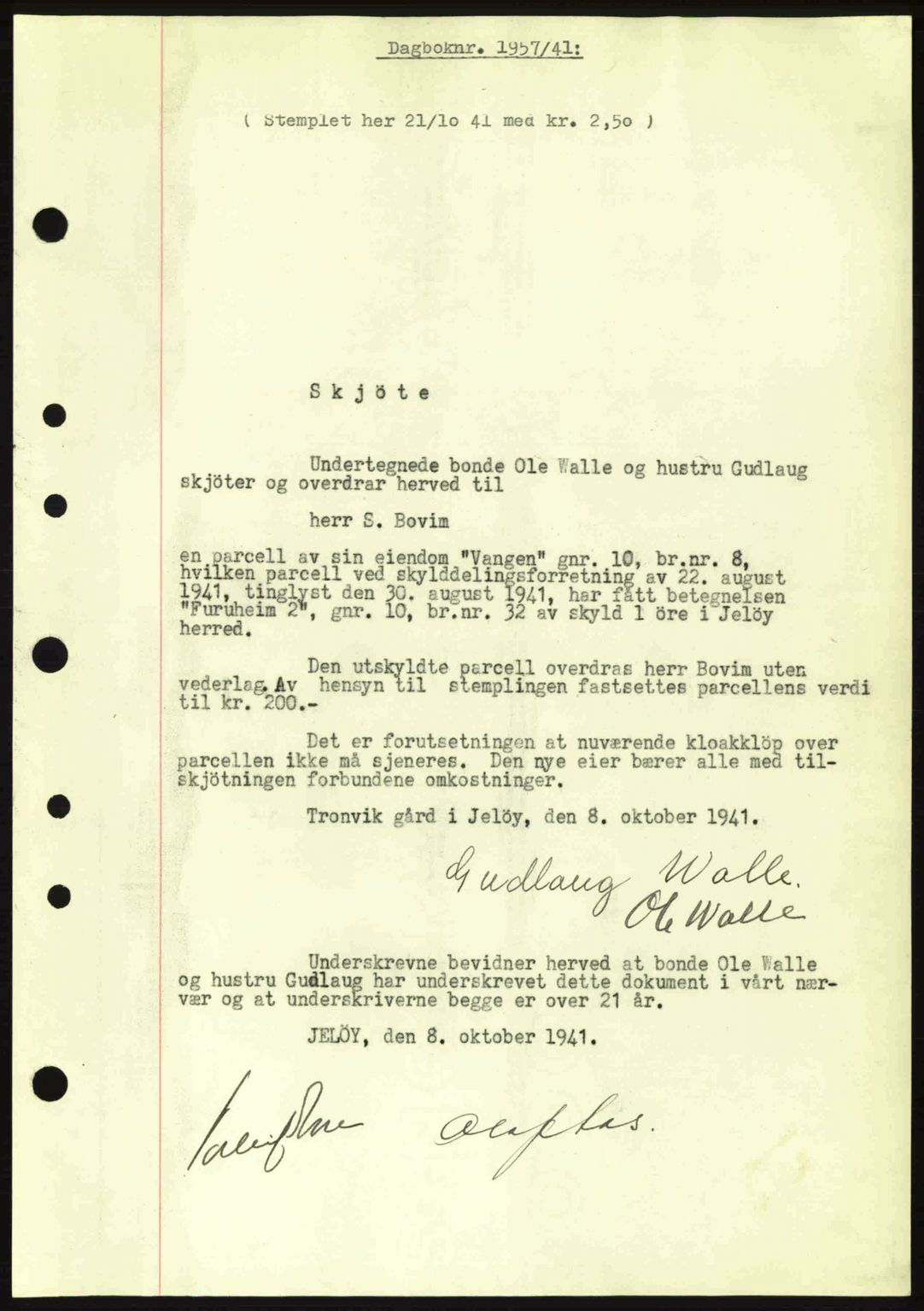 Moss sorenskriveri, SAO/A-10168: Mortgage book no. A9, 1941-1942, Diary no: : 1957/1941
