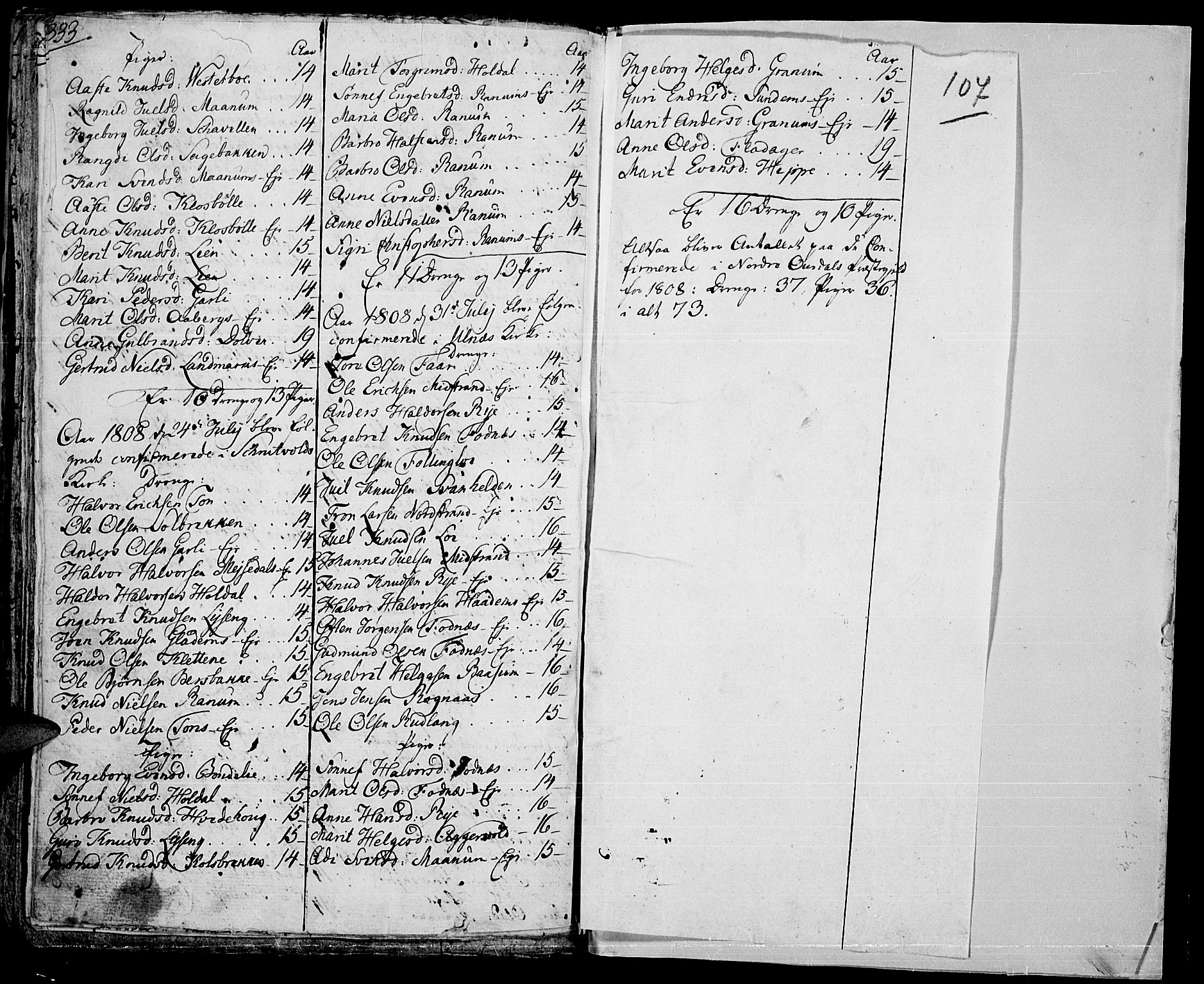Aurdal prestekontor, AV/SAH-PREST-126/H/Ha/Haa/L0007: Parish register (official) no. 7, 1800-1808, p. 107