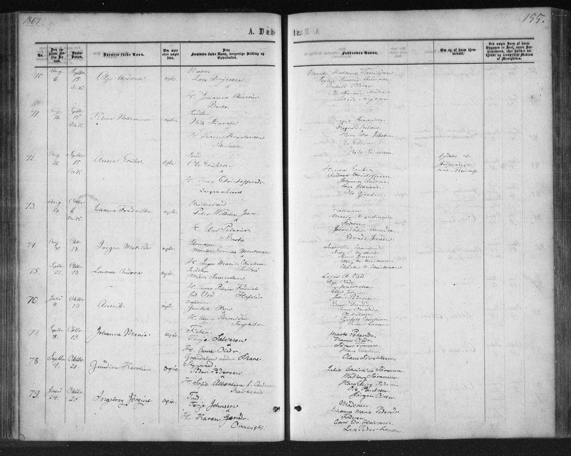 Tromøy sokneprestkontor, SAK/1111-0041/F/Fa/L0007: Parish register (official) no. A 7, 1864-1869, p. 155