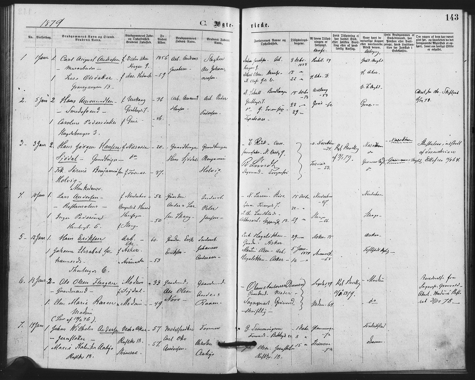 Trefoldighet prestekontor Kirkebøker, SAO/A-10882/F/Fc/L0002: Parish register (official) no. III 2, 1874-1881, p. 143