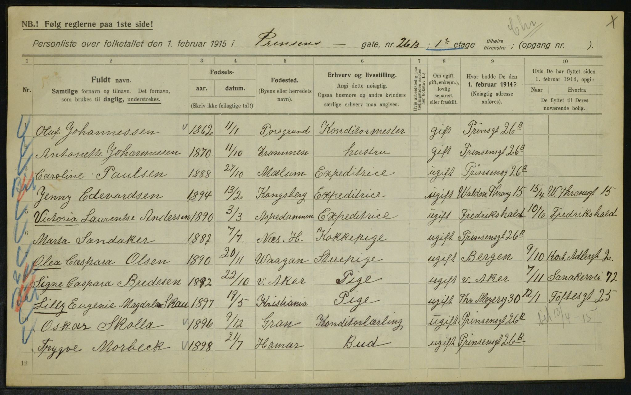 OBA, Municipal Census 1915 for Kristiania, 1915, p. 81060