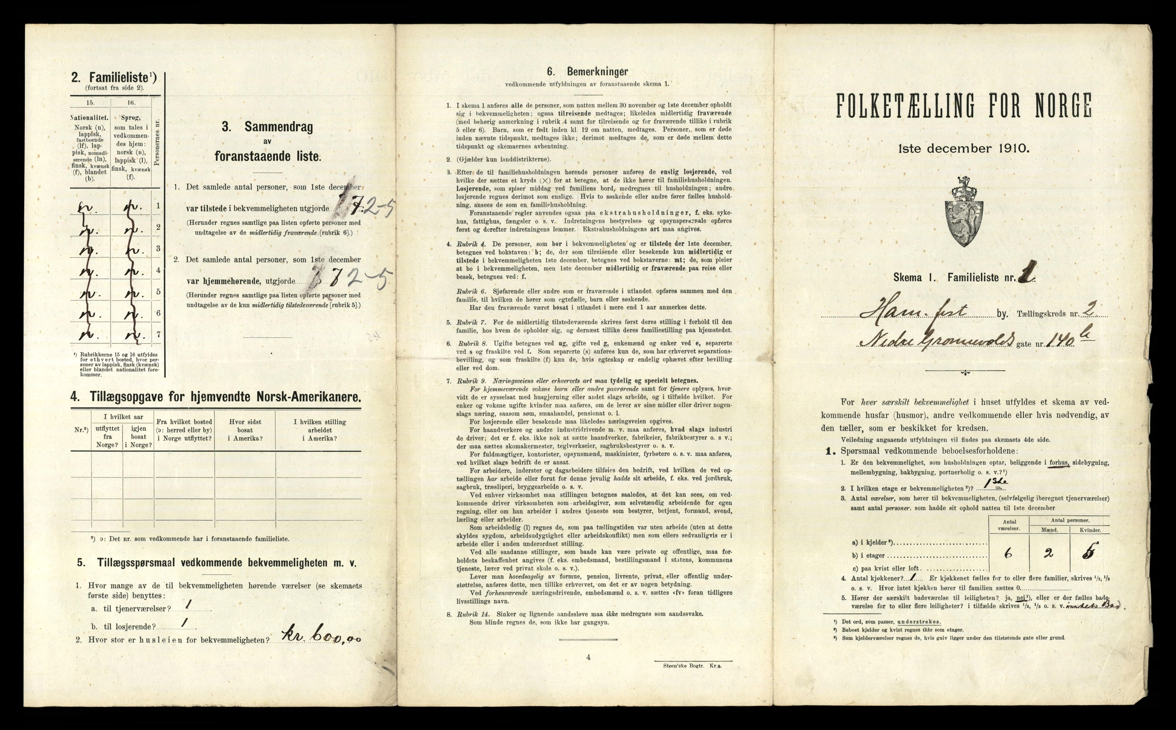 RA, 1910 census for Hammerfest, 1910, p. 500