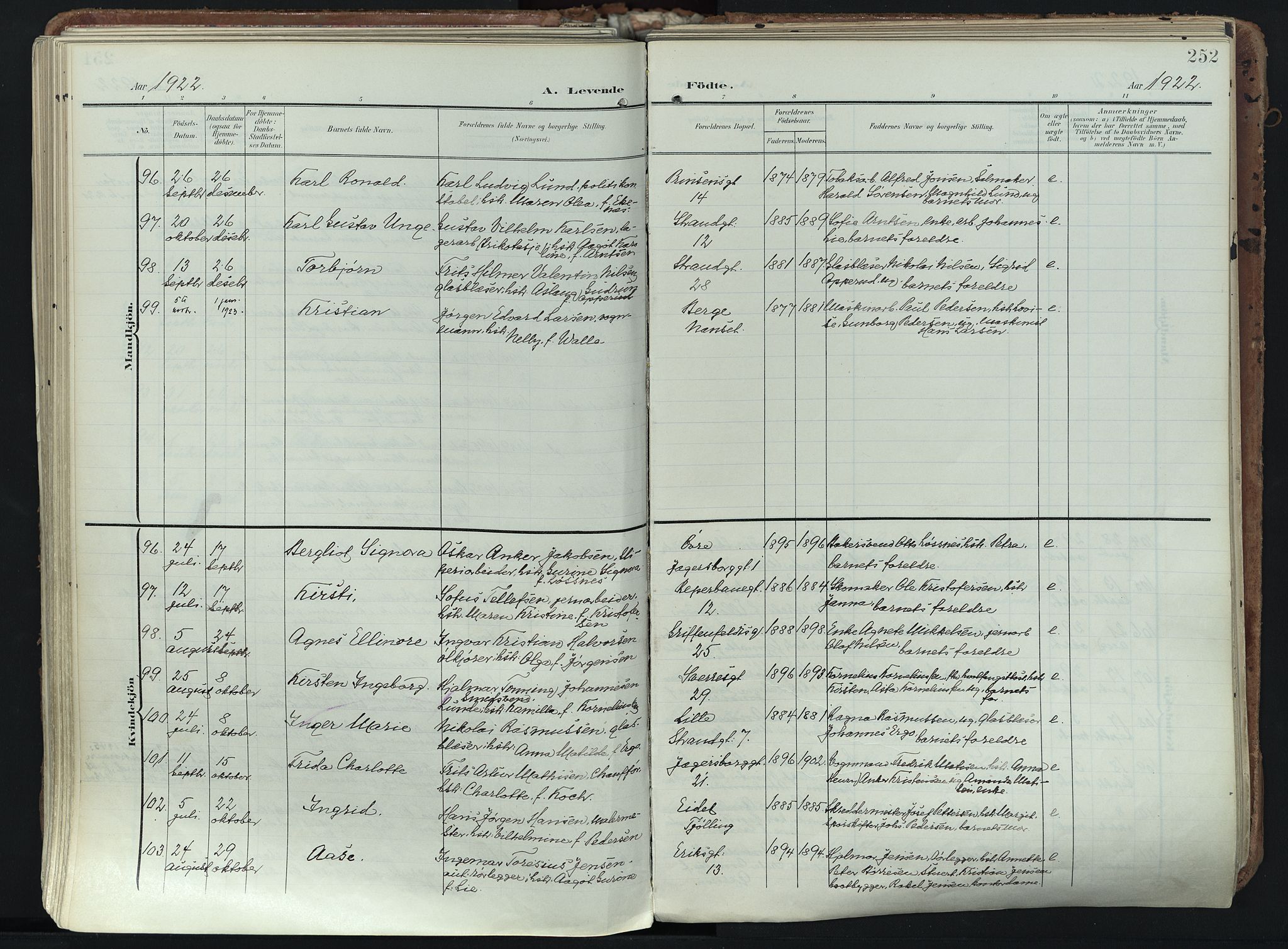 Larvik kirkebøker, AV/SAKO-A-352/F/Fa/L0012: Parish register (official) no. I 12, 1905-1933, p. 252