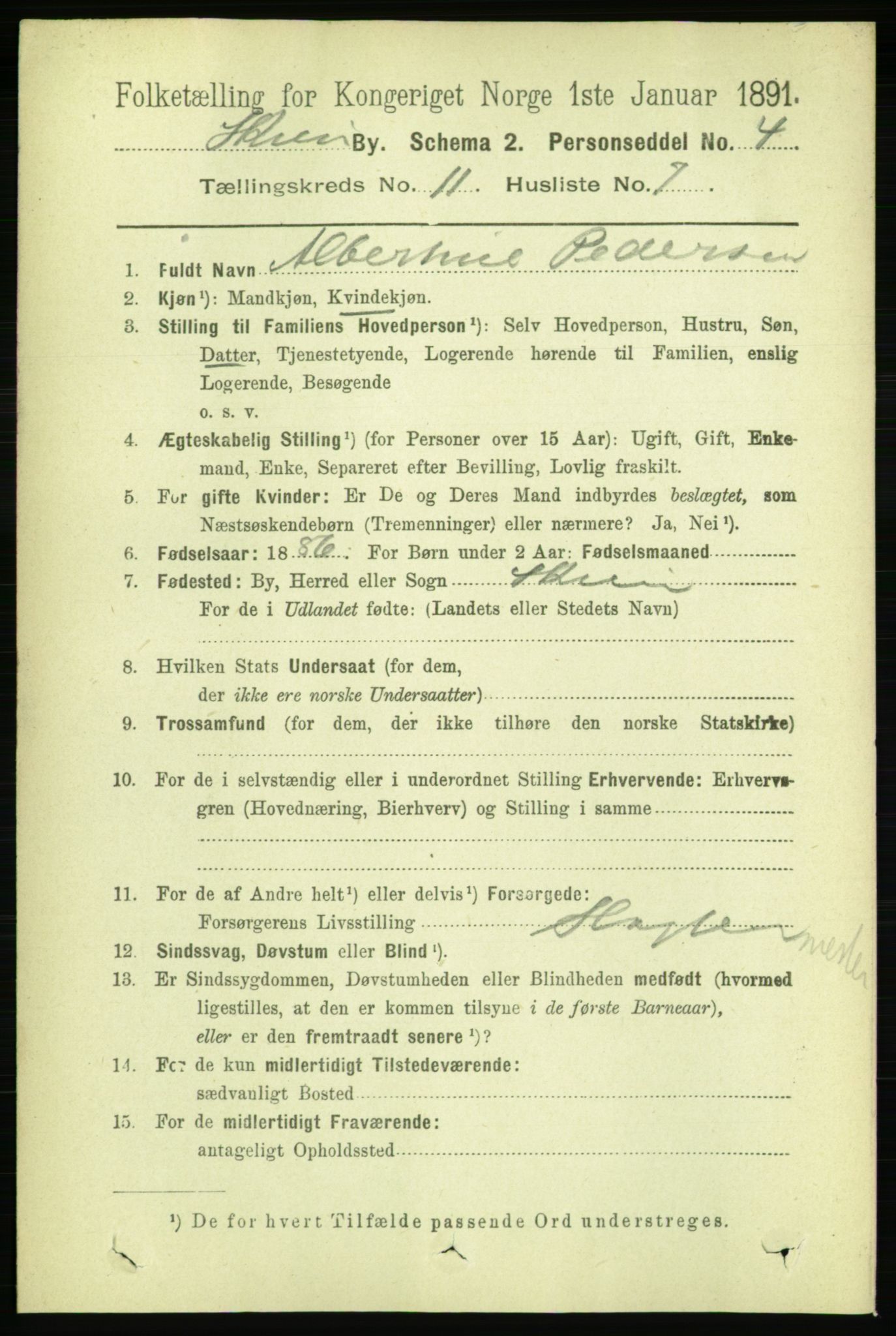 RA, 1891 census for 0806 Skien, 1891, p. 3948