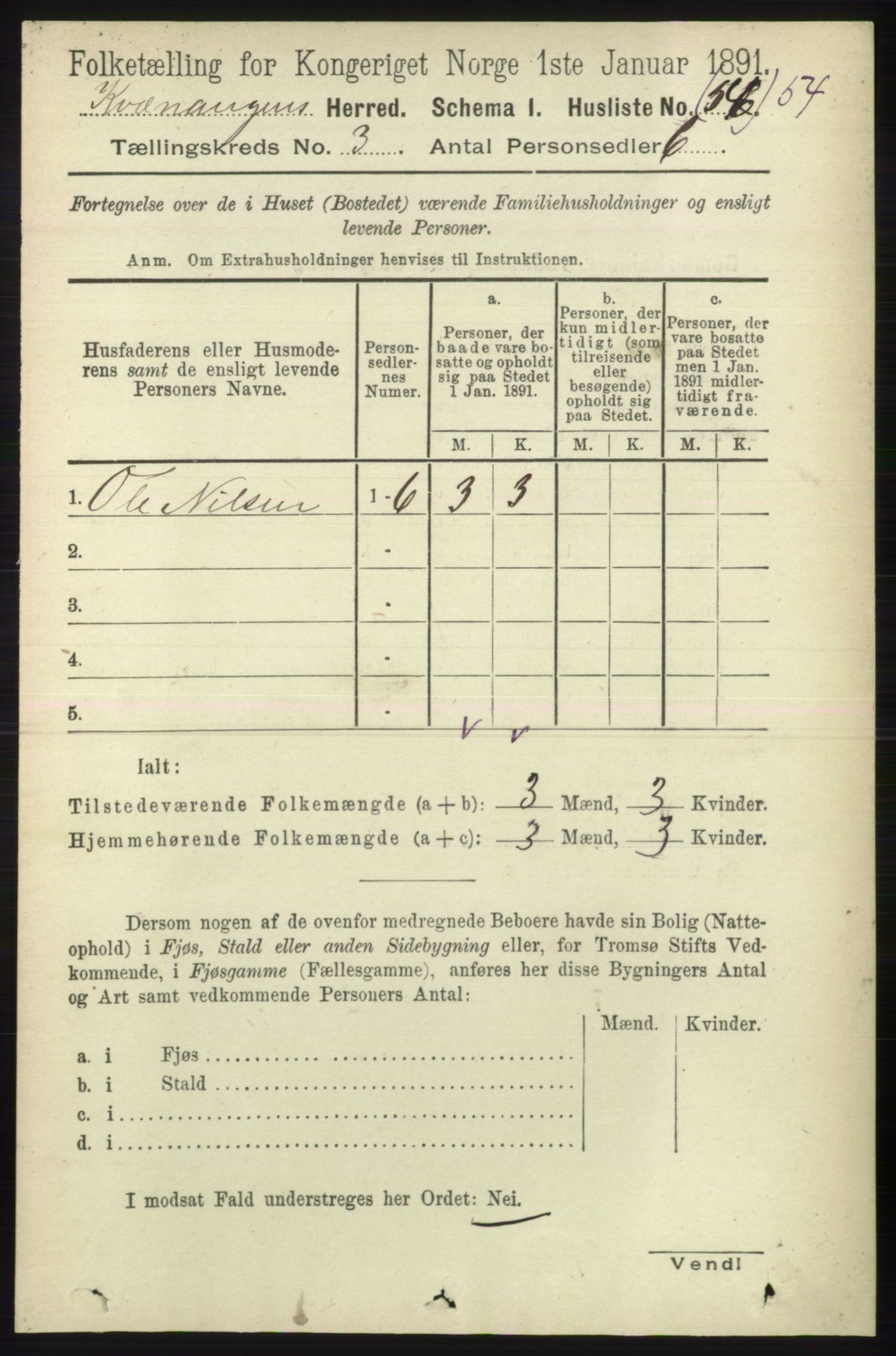 RA, 1891 census for 1943 Kvænangen, 1891, p. 1062