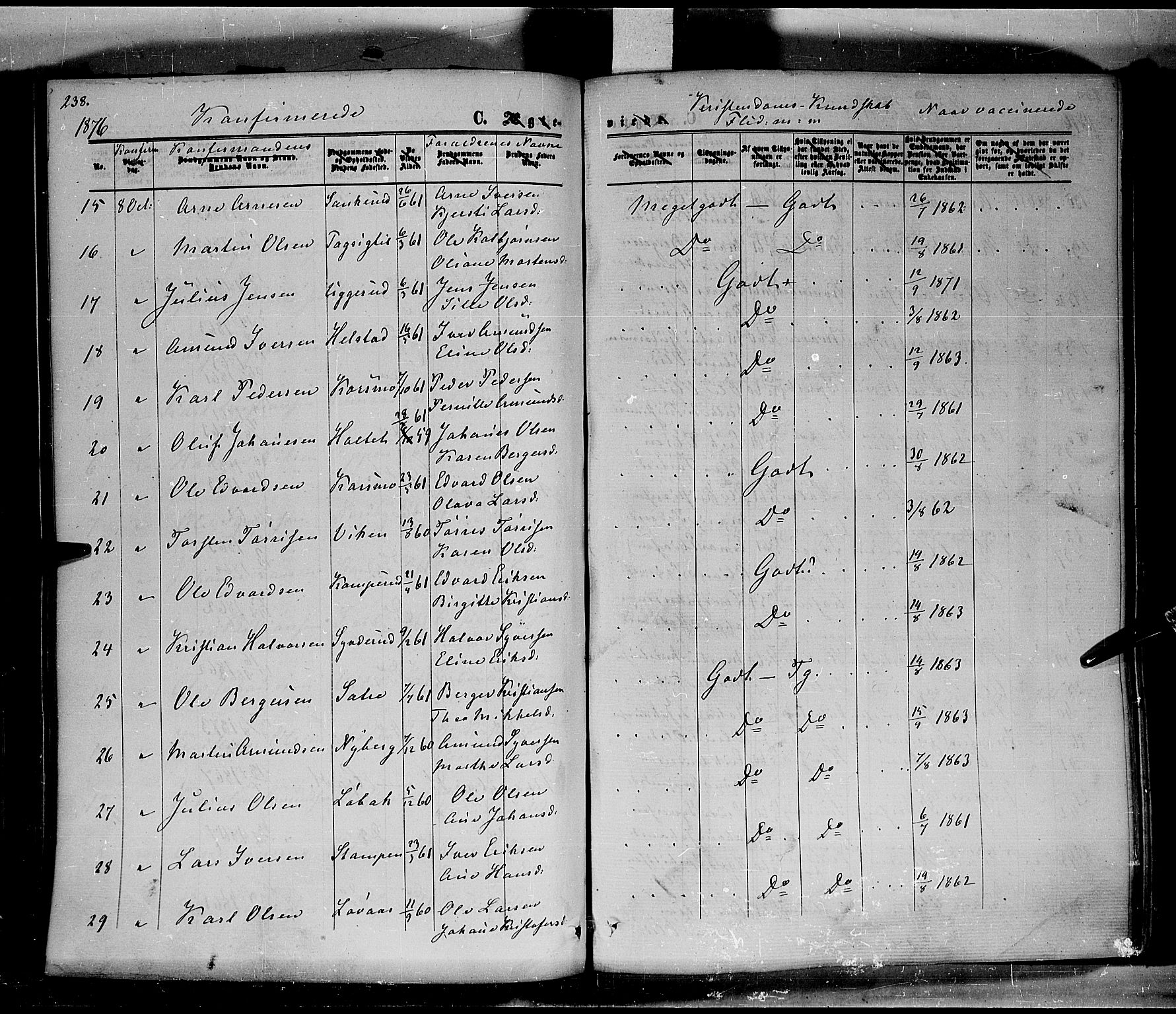 Hof prestekontor, SAH/PREST-038/H/Ha/Haa/L0009: Parish register (official) no. 9, 1862-1877, p. 238