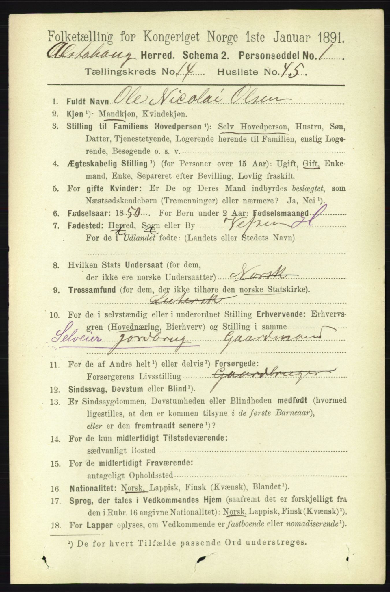 RA, 1891 census for 1820 Alstahaug, 1891, p. 5248