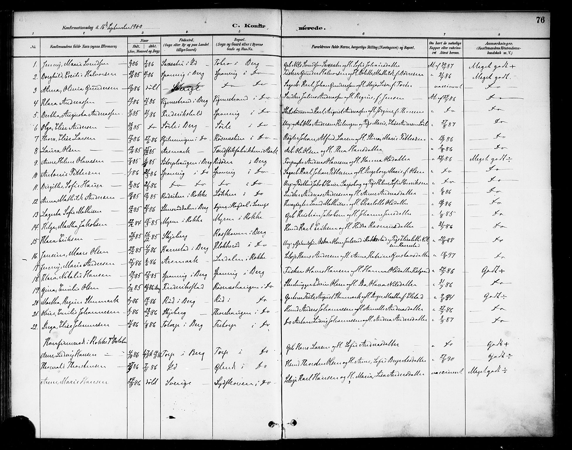 Berg prestekontor Kirkebøker, AV/SAO-A-10902/F/Fa/L0007: Parish register (official) no. I 7, 1888-1902, p. 76