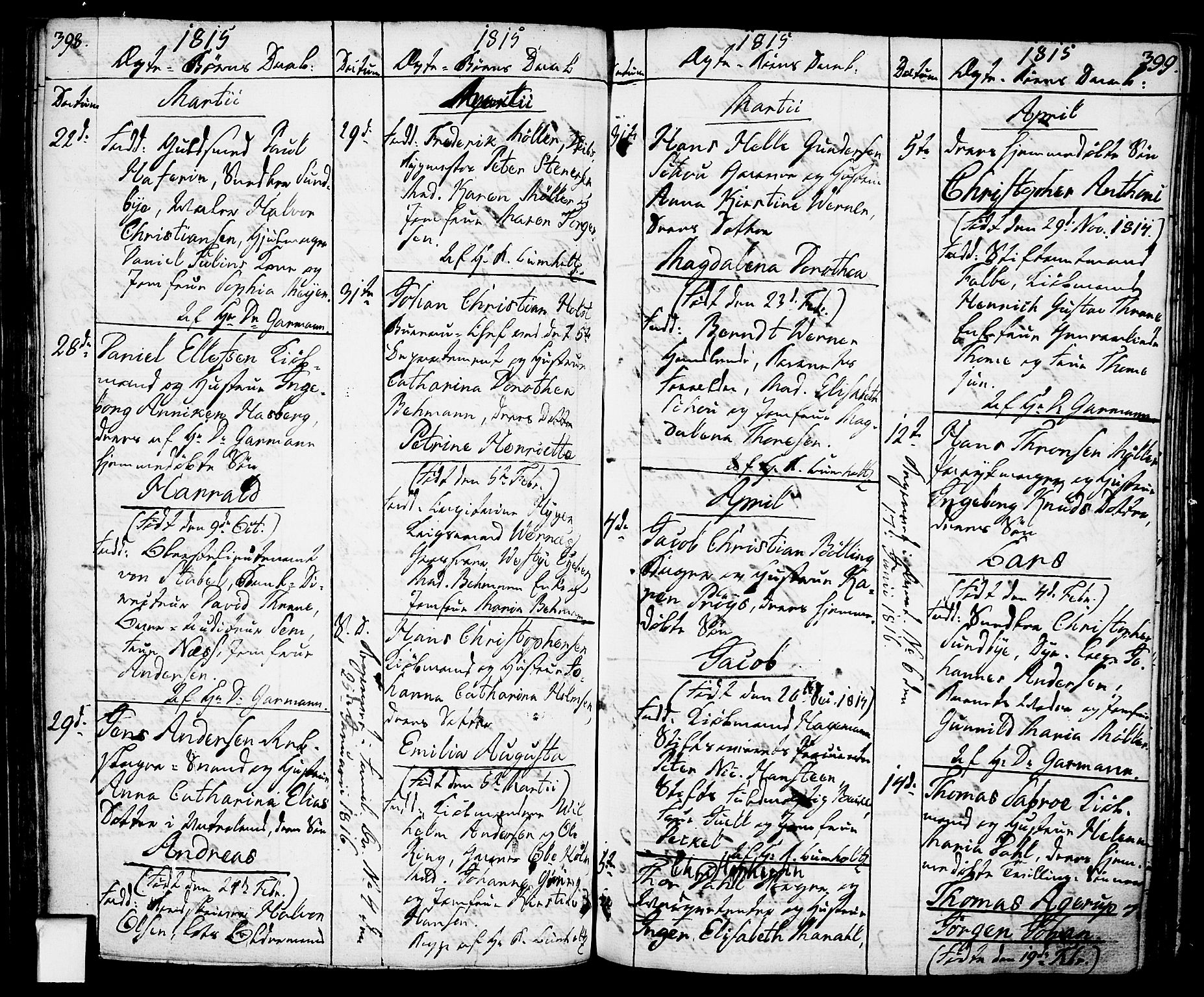 Oslo domkirke Kirkebøker, AV/SAO-A-10752/F/Fa/L0006: Parish register (official) no. 6, 1807-1817, p. 398-399