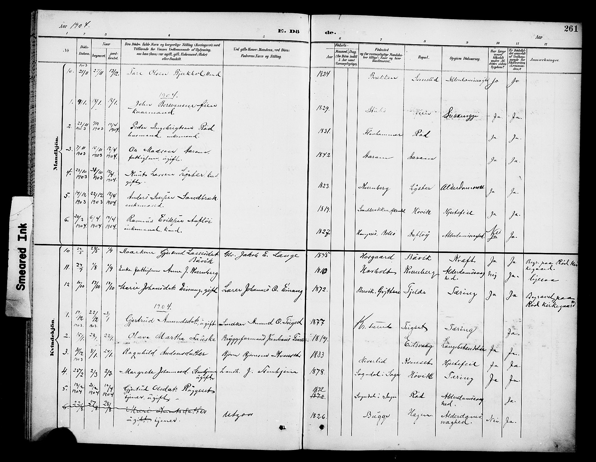 Ministerialprotokoller, klokkerbøker og fødselsregistre - Møre og Romsdal, SAT/A-1454/551/L0632: Parish register (copy) no. 551C04, 1894-1920, p. 261
