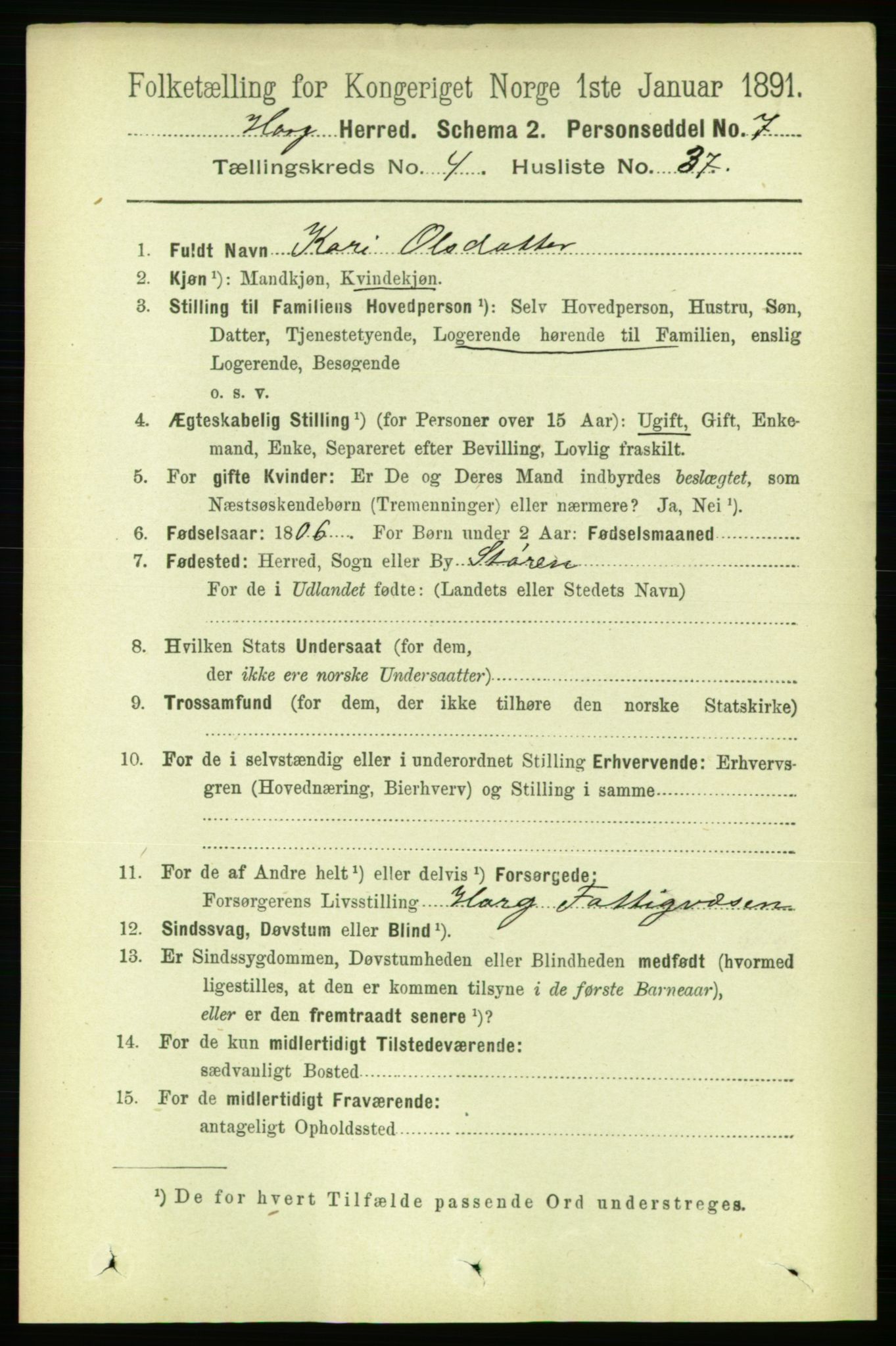 RA, 1891 census for 1650 Horg, 1891, p. 1765