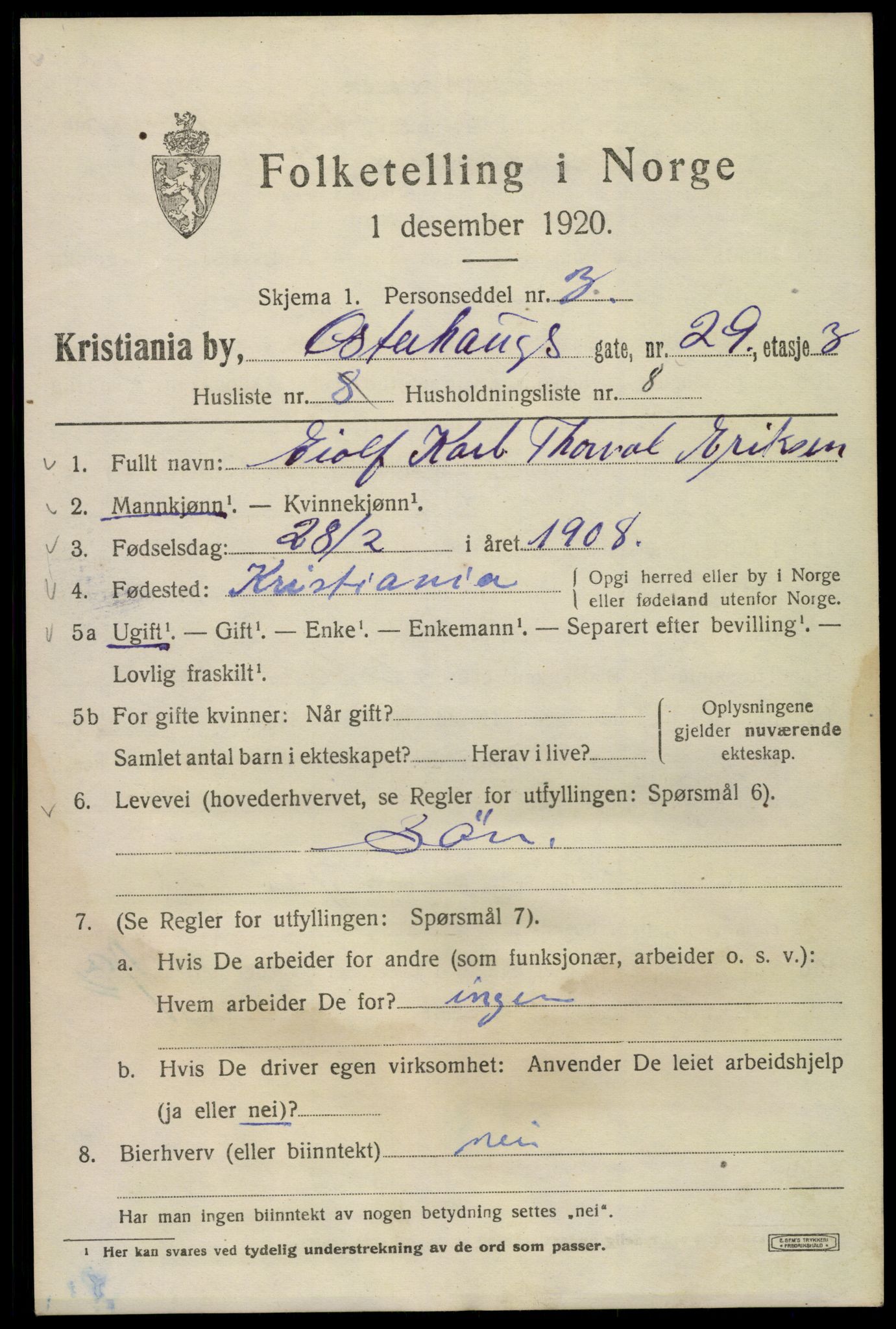 SAO, 1920 census for Kristiania, 1920, p. 442581