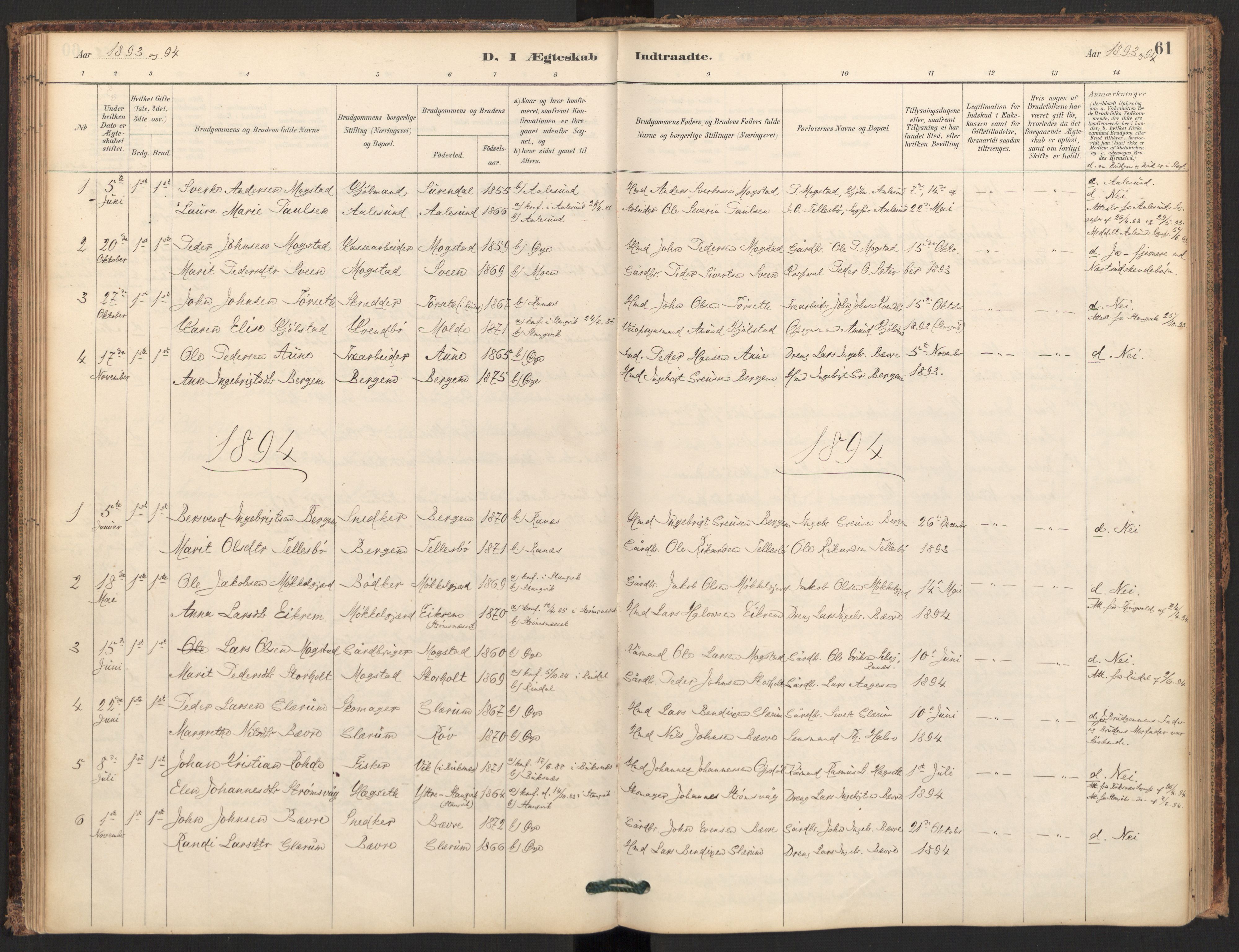 Ministerialprotokoller, klokkerbøker og fødselsregistre - Møre og Romsdal, SAT/A-1454/595/L1047: Parish register (official) no. 595A09, 1885-1900, p. 61