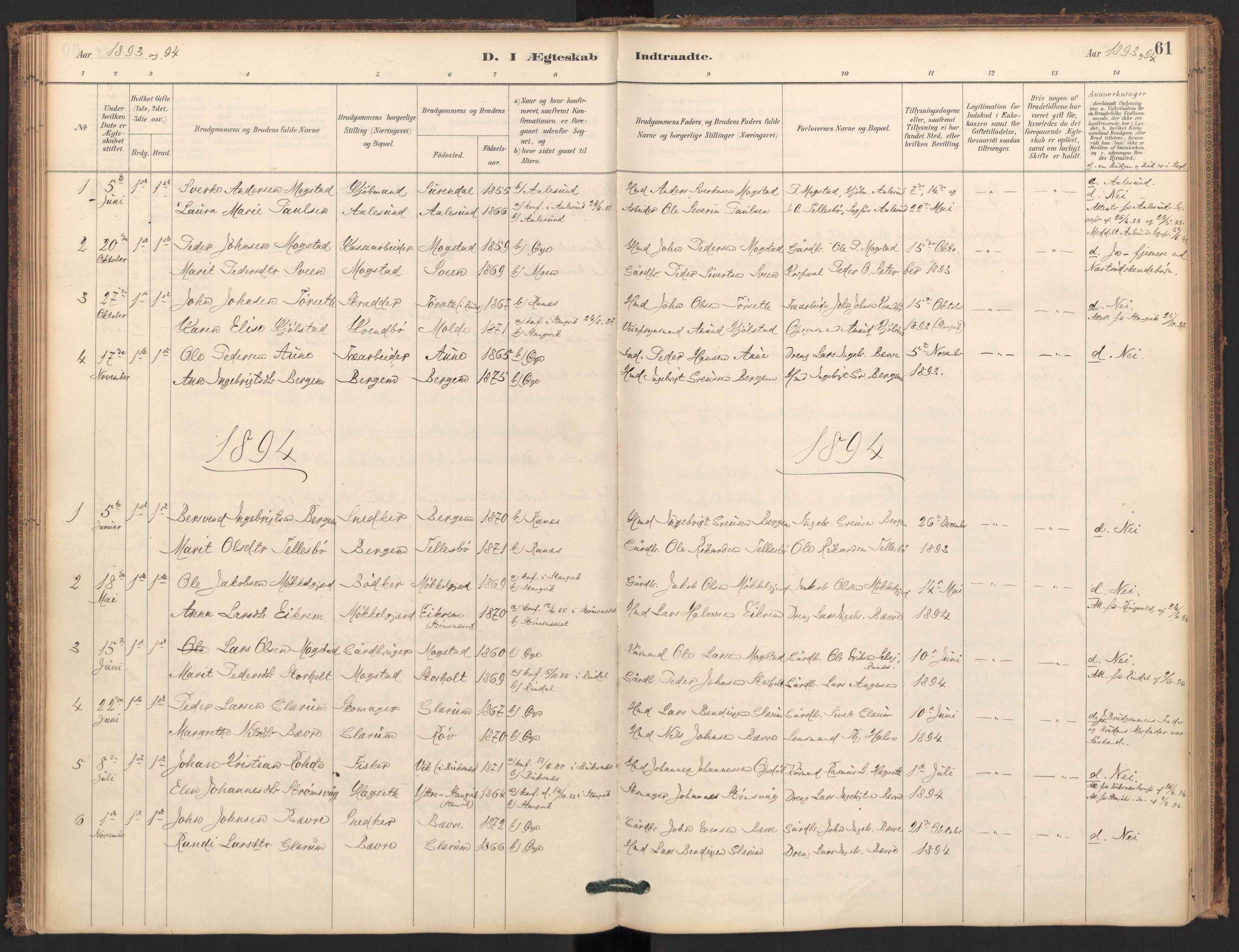 Ministerialprotokoller, klokkerbøker og fødselsregistre - Møre og Romsdal, AV/SAT-A-1454/595/L1047: Parish register (official) no. 595A09, 1885-1900, p. 61