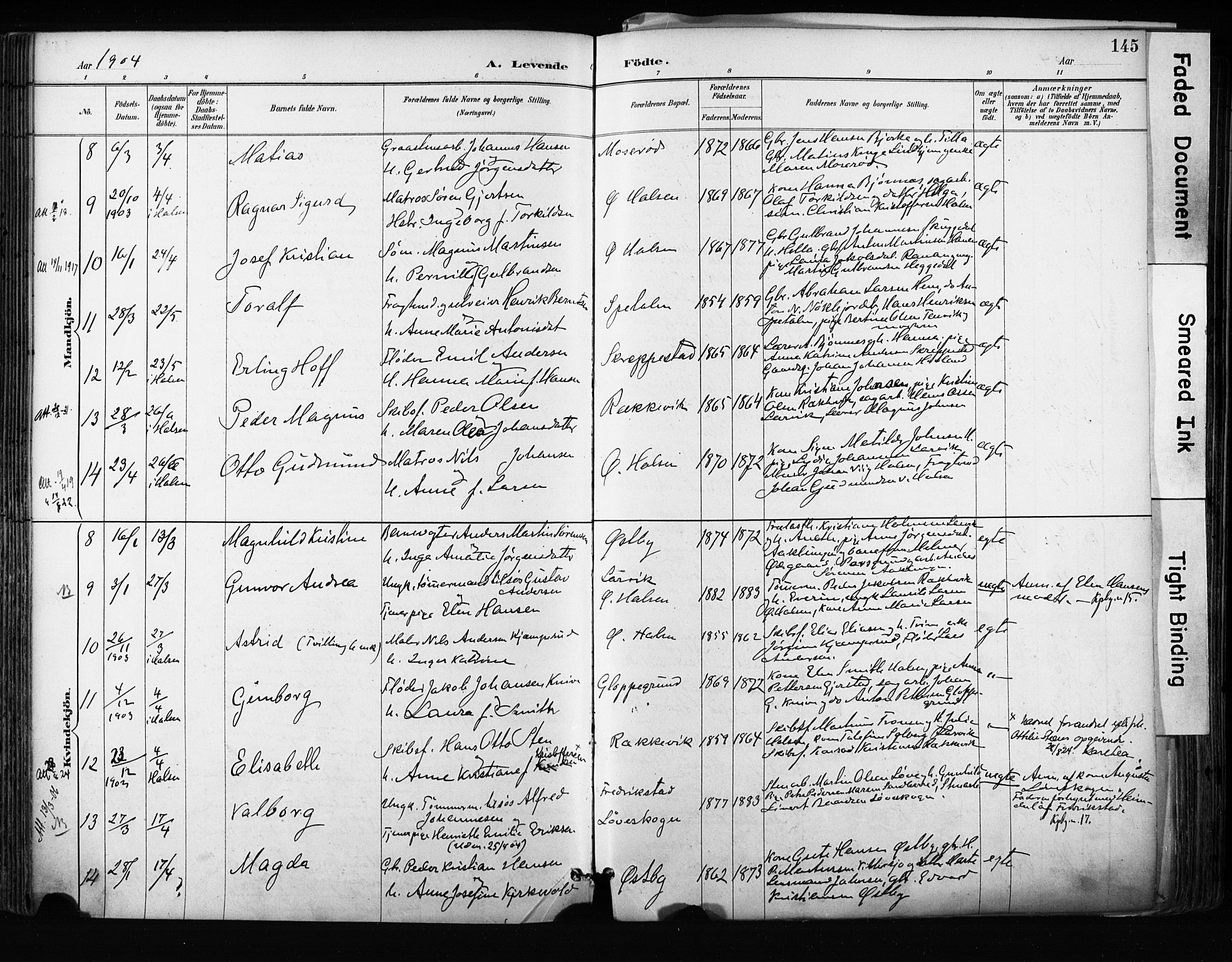 Tjølling kirkebøker, AV/SAKO-A-60/F/Fa/L0009: Parish register (official) no. 9, 1887-1905, p. 145