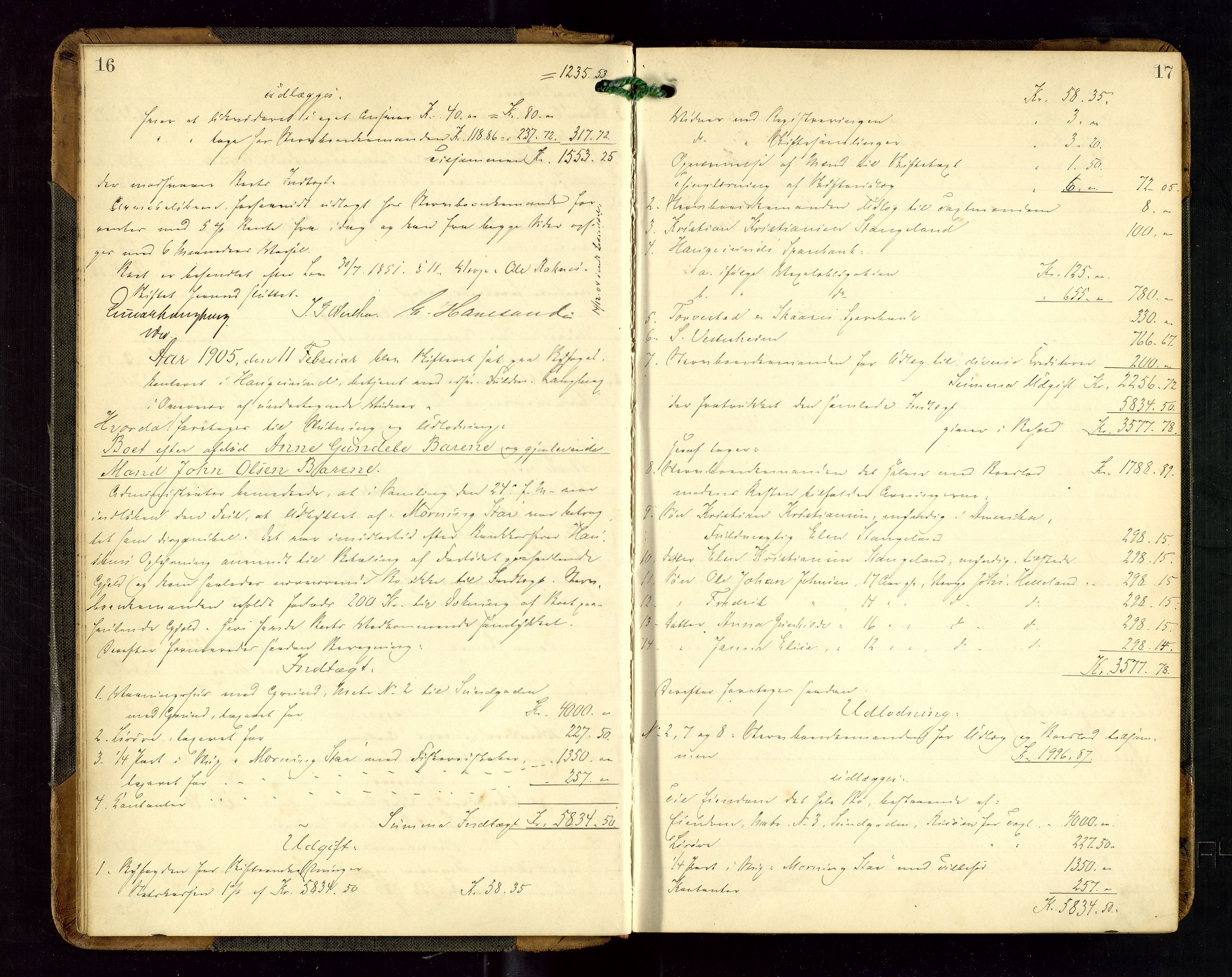 Haugesund tingrett, AV/SAST-A-101415/01/IV/IVD/L0002: Skifteutlodningsprotokoll, med register, 1904-1915, p. 16-17