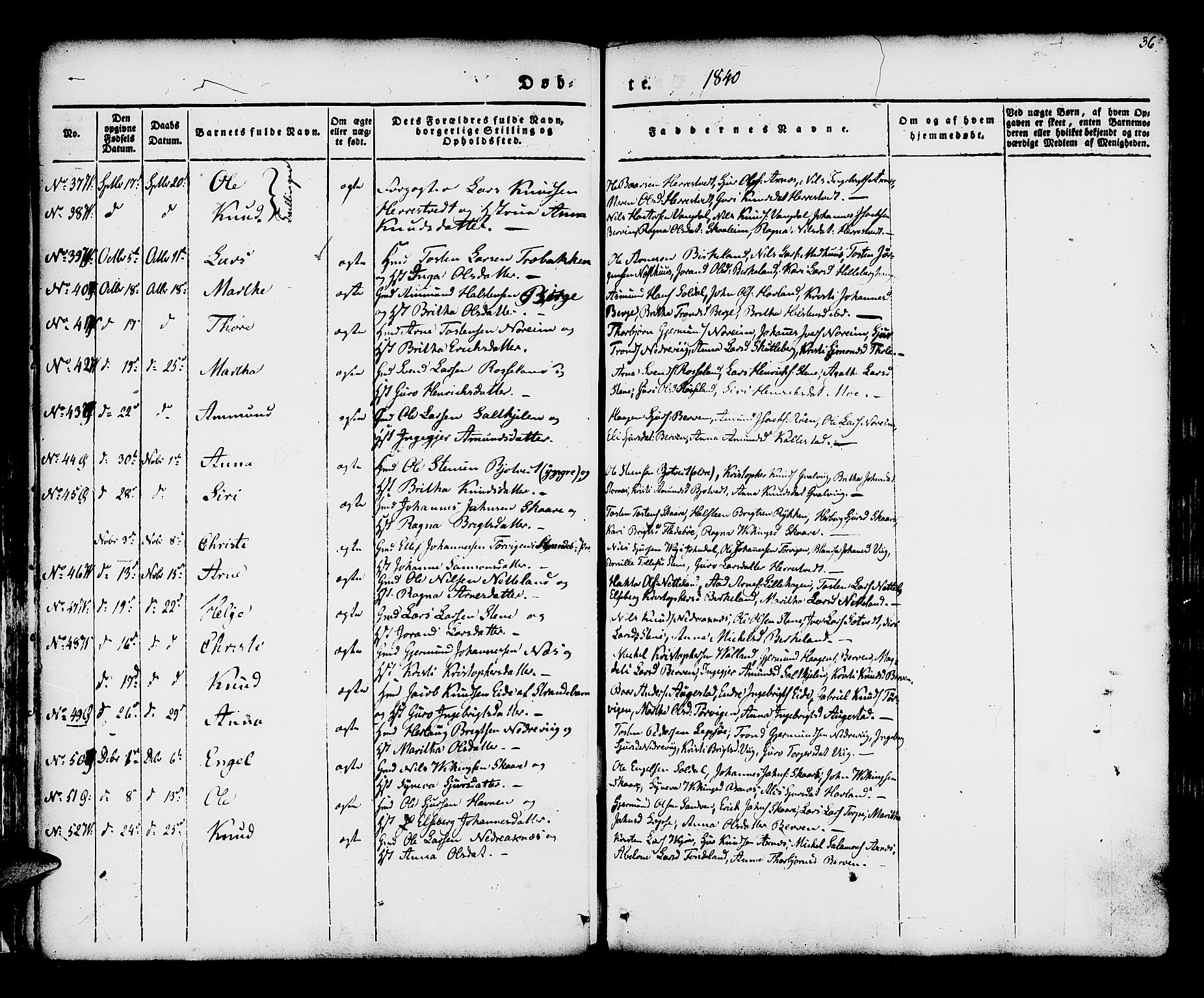 Kvam sokneprestembete, SAB/A-76201/H/Haa: Parish register (official) no. A 7, 1832-1843, p. 36