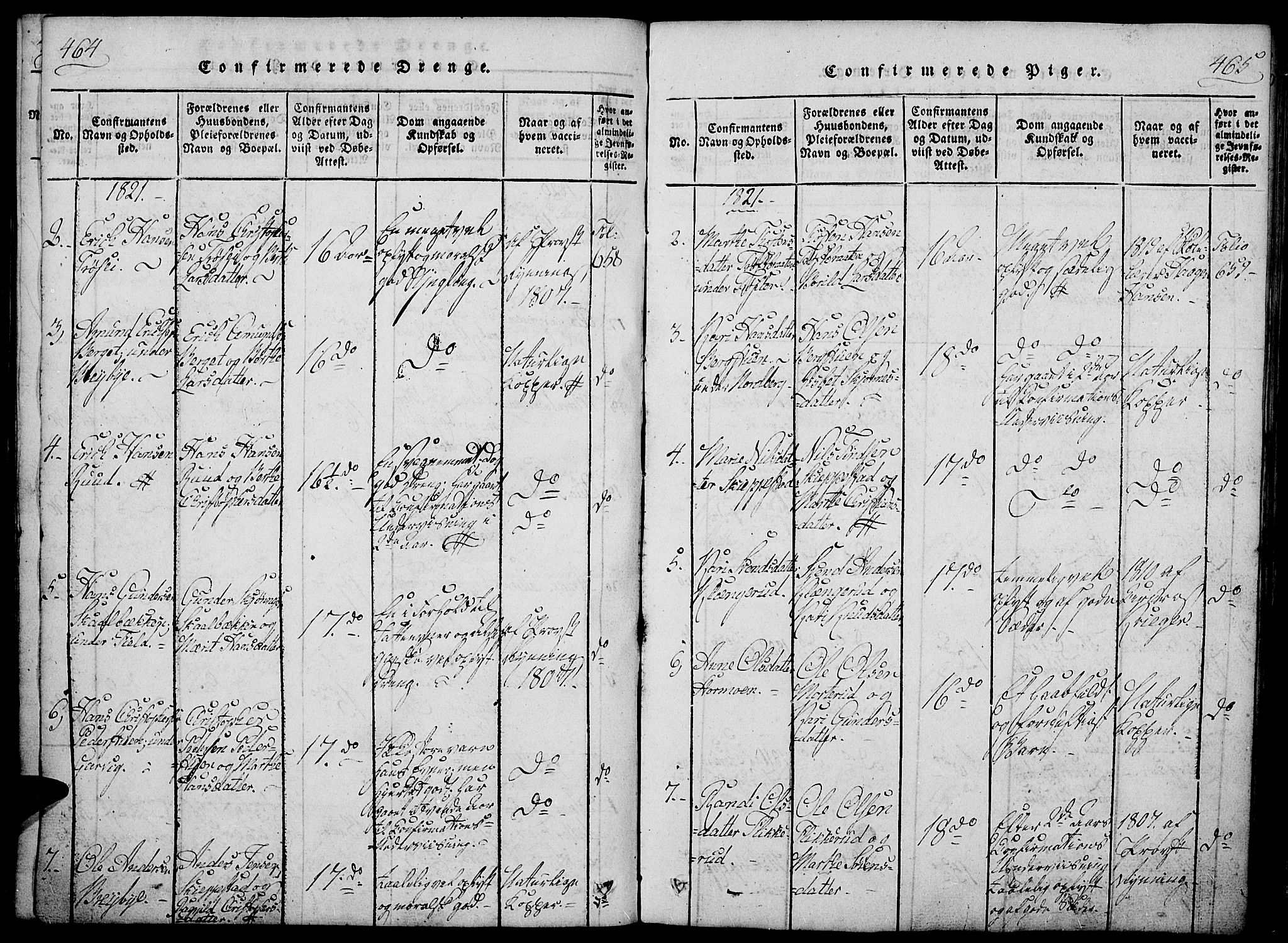 Nord-Odal prestekontor, AV/SAH-PREST-032/H/Ha/Haa/L0001: Parish register (official) no. 1, 1819-1838, p. 464-465