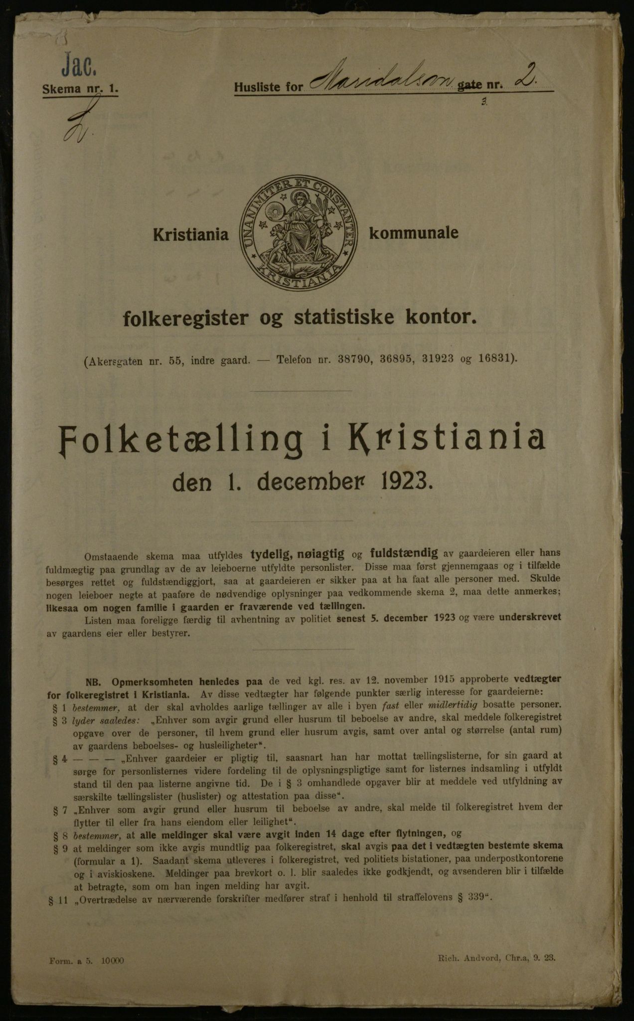 OBA, Municipal Census 1923 for Kristiania, 1923, p. 67430