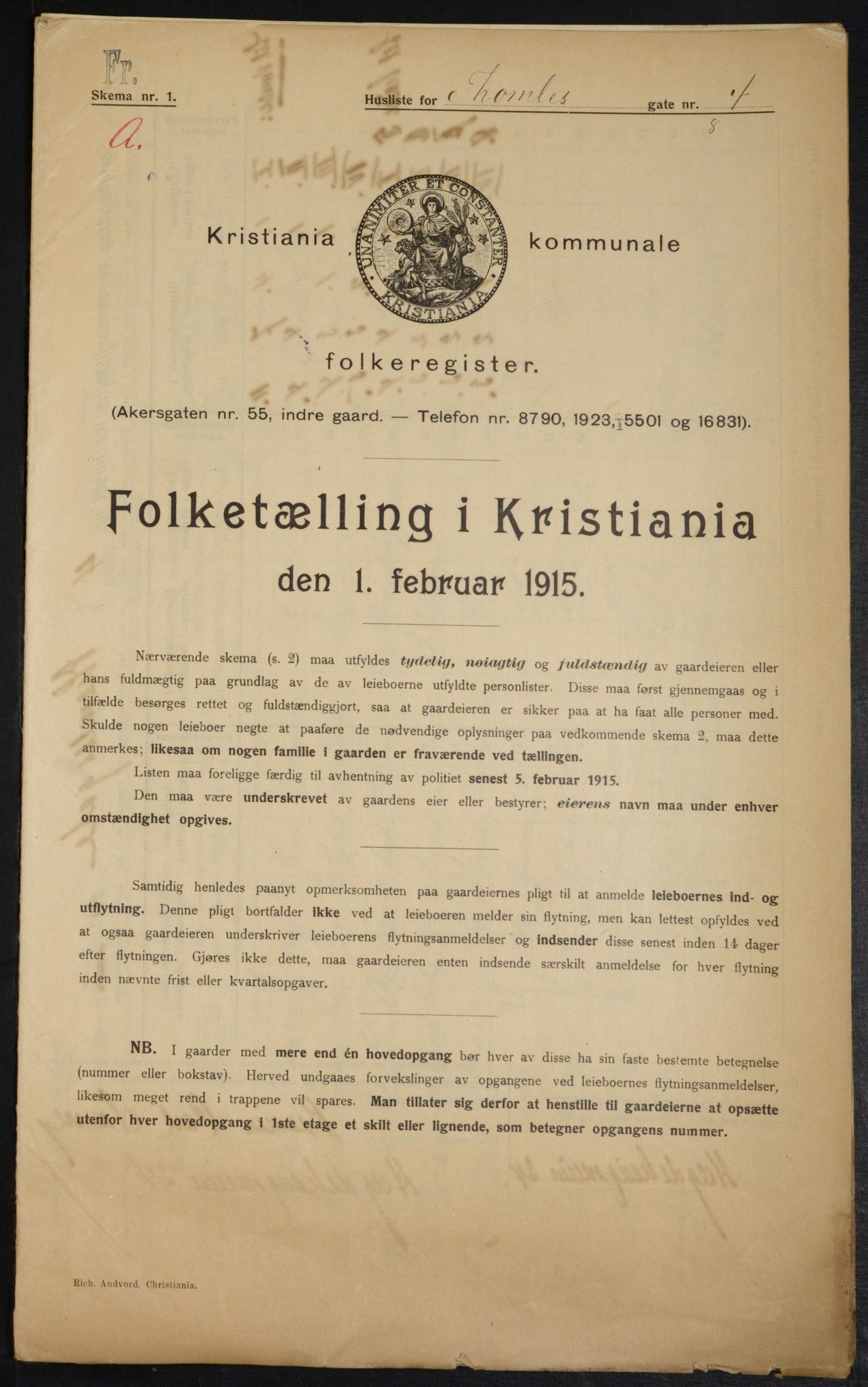 OBA, Municipal Census 1915 for Kristiania, 1915, p. 109499