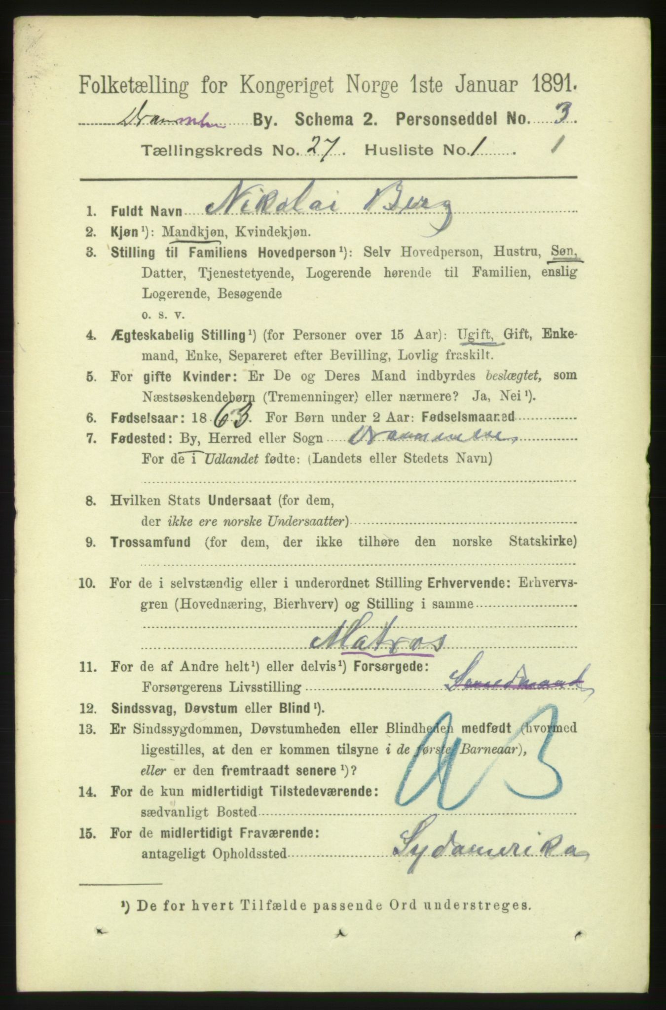 RA, 1891 census for 0602 Drammen, 1891, p. 16320