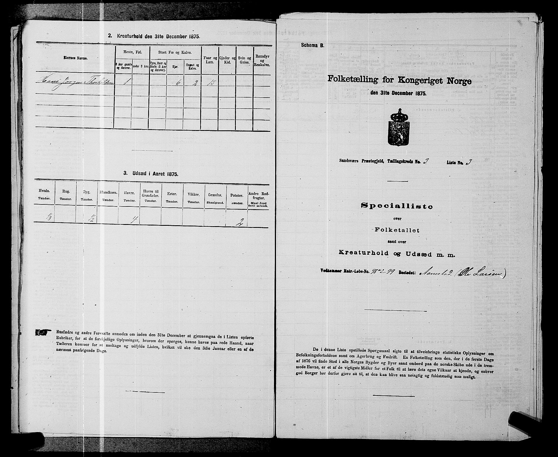 SAKO, 1875 census for 0629P Sandsvær, 1875, p. 550