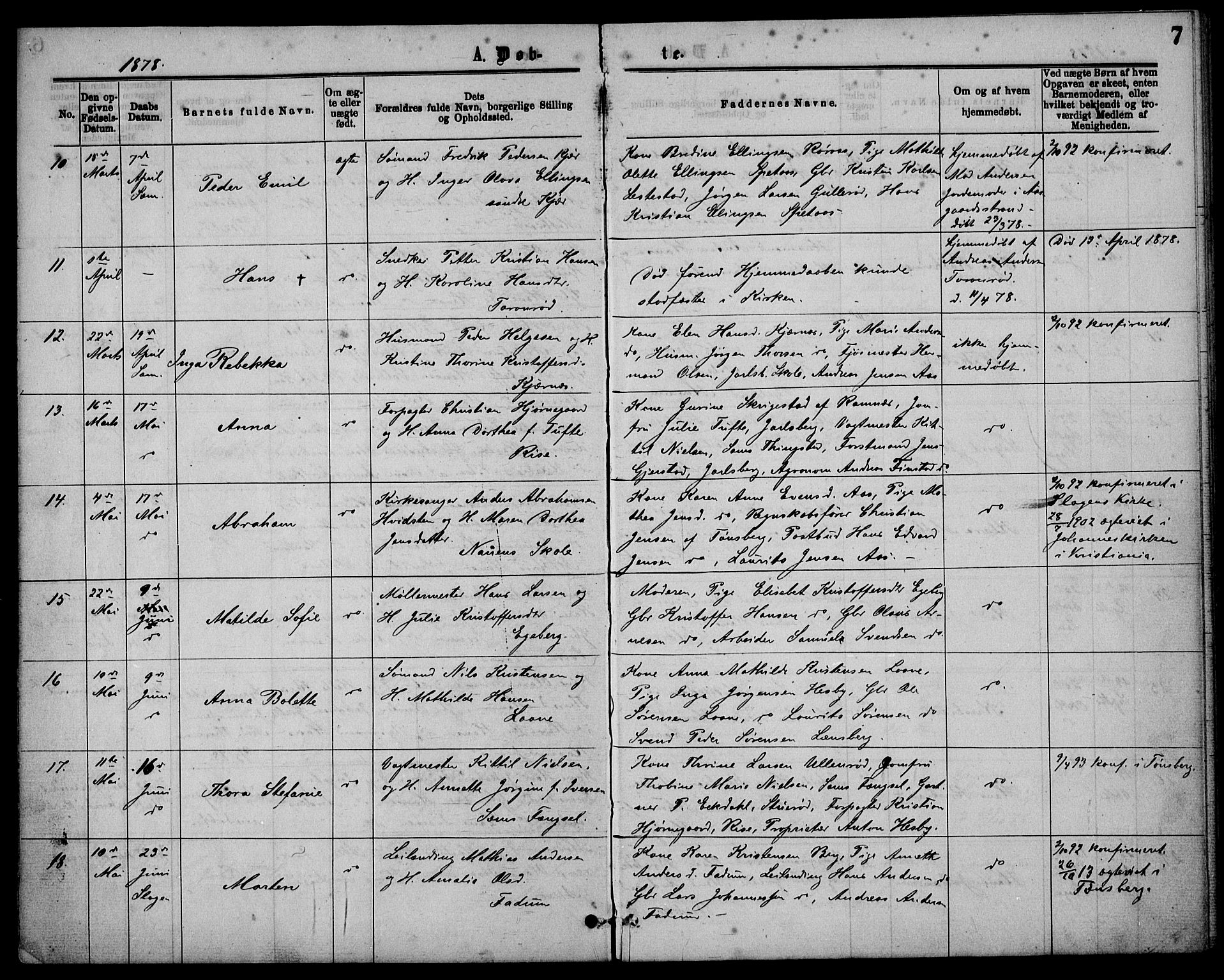 Sem kirkebøker, AV/SAKO-A-5/G/Ga/L0005: Parish register (copy) no. I 5, 1877-1889, p. 7